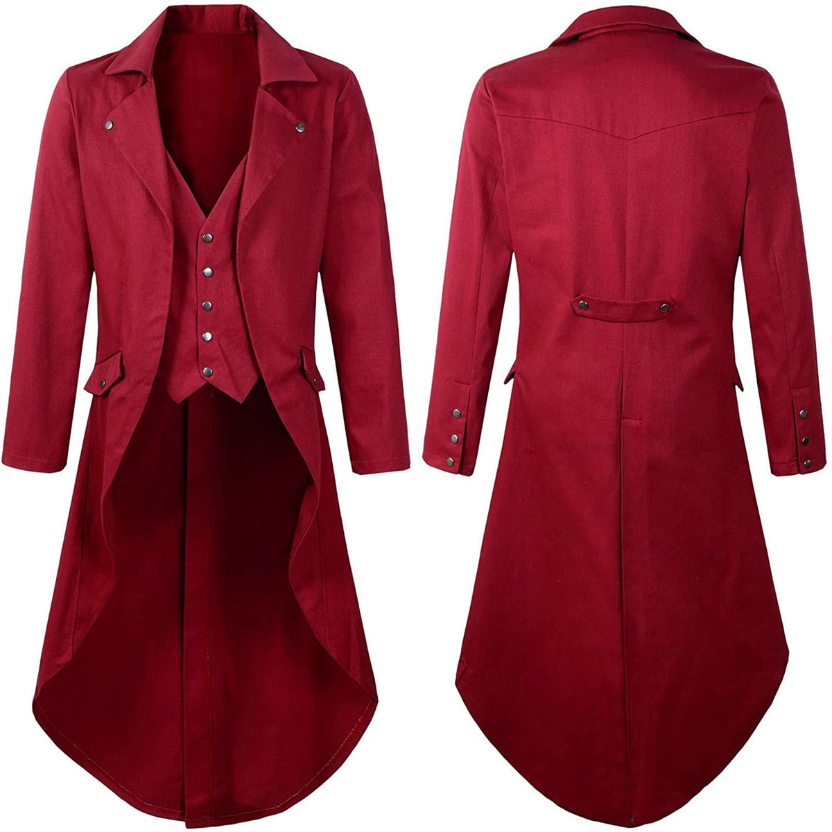 Cllios Men's Tailcoat Jacket Vintage Renaissance Steampunk Jacket Gothic Victorian Frock Uniform Coat Long Sleeve Button Down Lapel Robe Costume