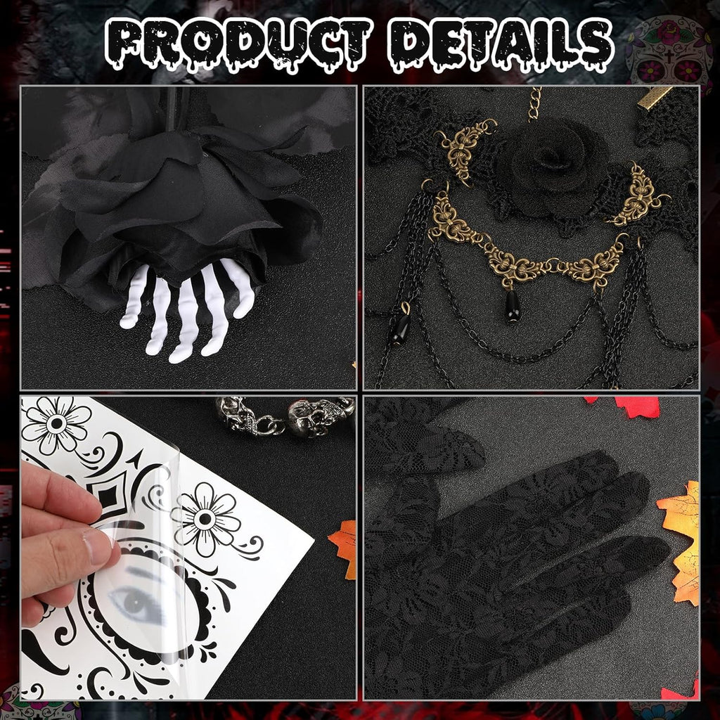HIFOT 6pcs/set Spider Costume Adult Spider Web Poncho Tights Spider Necklace Chocker Earings Mask and Witch Hat Halloween Costumes for Women