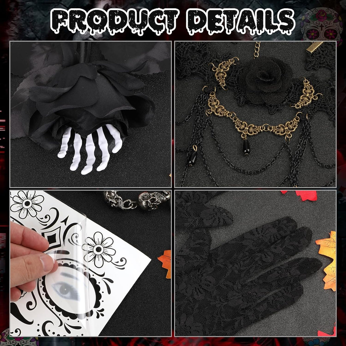 HIFOT 6pcs/set Spider Costume Adult Spider Web Poncho Tights Spider Necklace Chocker Earings Mask and Witch Hat Halloween Costumes for Women