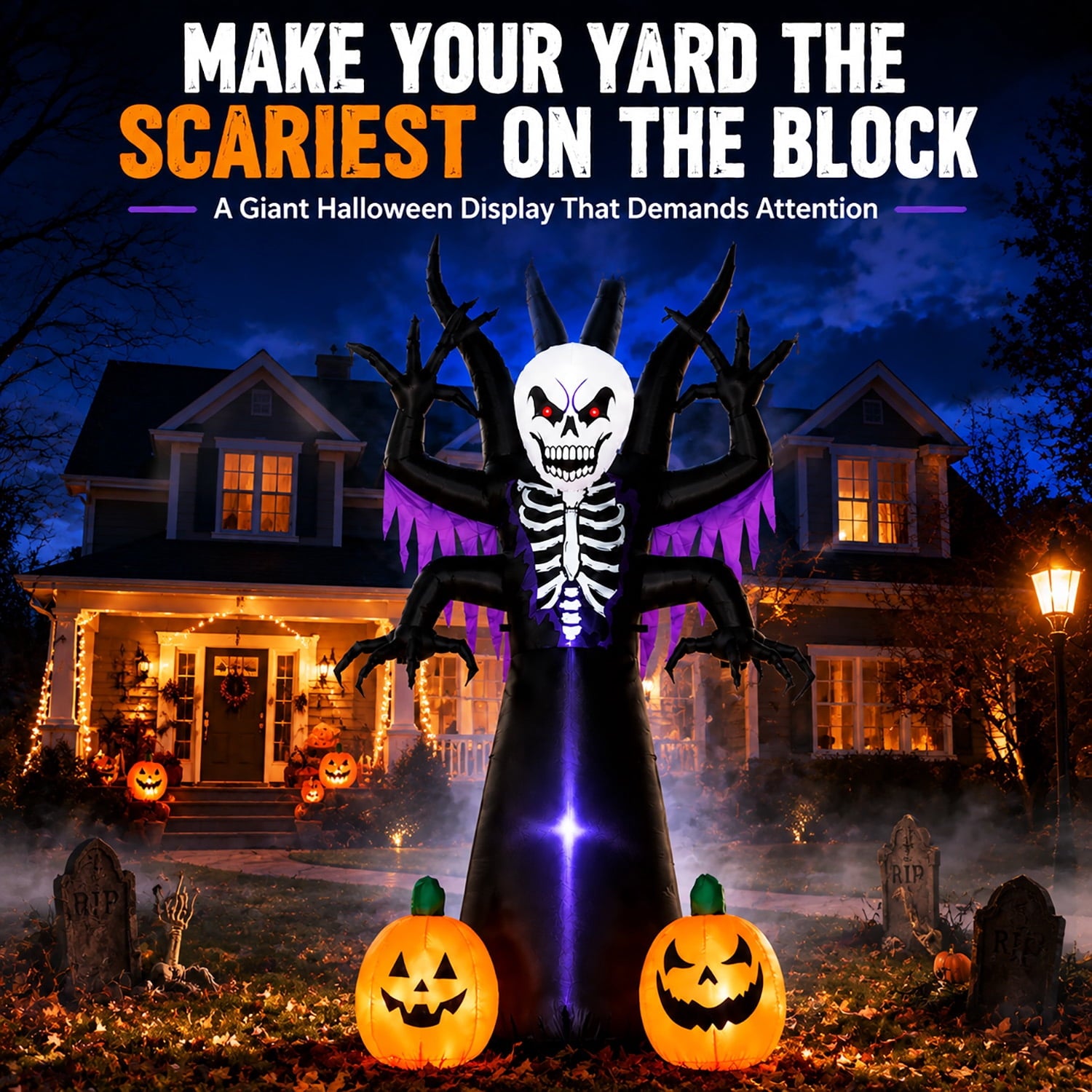 Toiyjofe 6ft Halloween Inflatable Black Cat with Jack-o'-Lantern & LED Lights, Trick-or-Treat Yard Decoration with Witch Hat for Outdoor Lawn & Porch