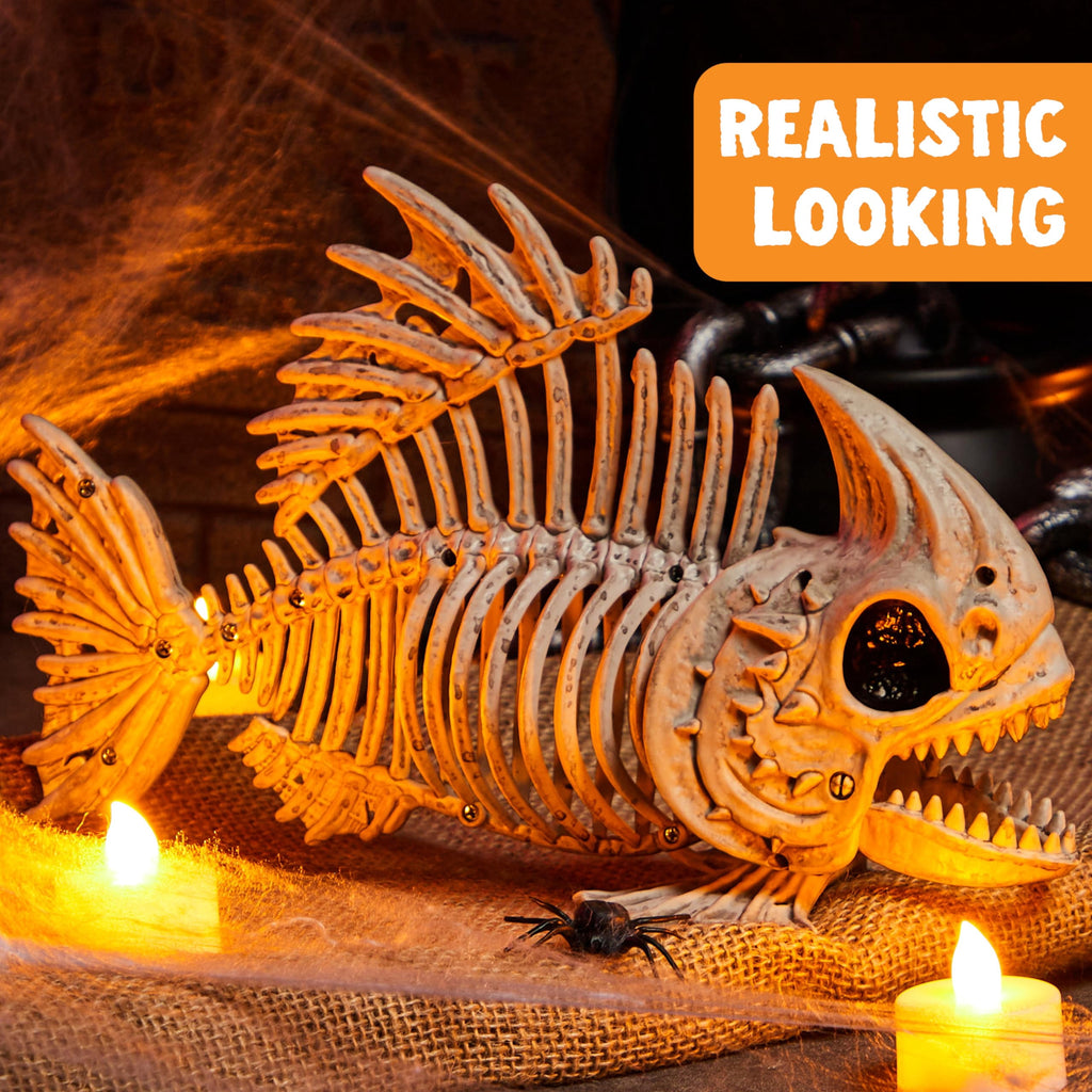 Joyfy Halloween Skeleton Fish Skeleton Halloween Decor,Plastic Skeleton with LED Eye for Halloween Decoration Outdoor Haunted House Party
