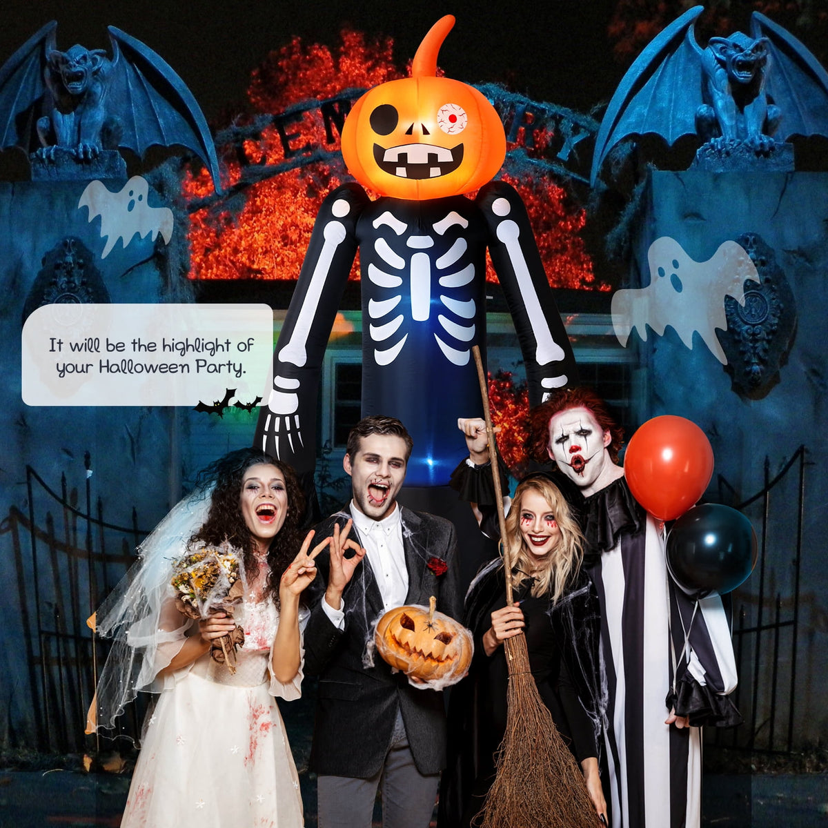 Ayieyill 8.5FT Halloween Inflatables Pumpkin Ghost Family with Built-in LED Lights, Halloween Blow up Yard Decorations