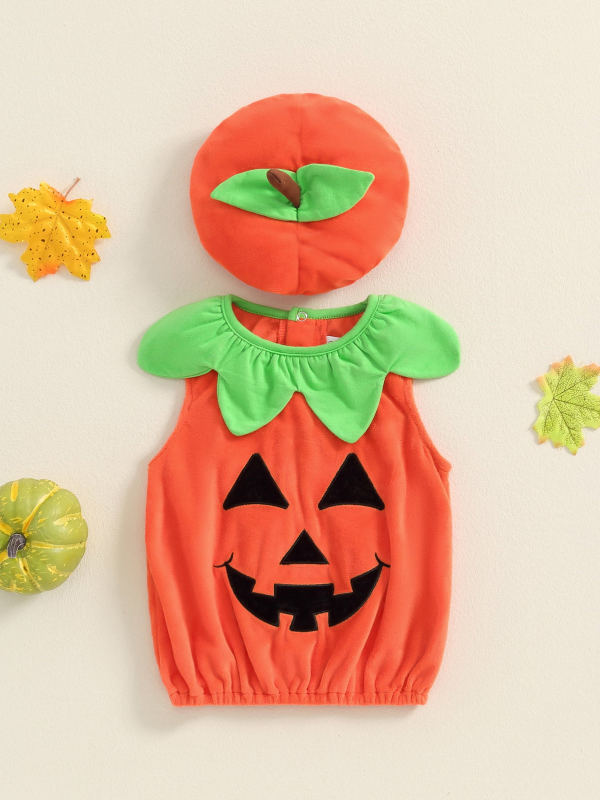 Cjfdfy Toddler Baby Boy Girl Halloween Pumpkin Costume Infant Baby Fall Pumpkin Outfit Velvet Pumpkin Pullover Vest Tops and Hat Set Cosplay Clothes