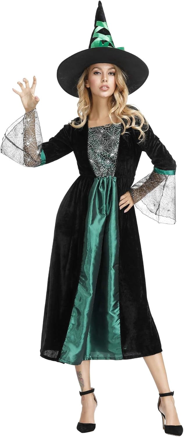 Halloween Witch Costume for Women, Halloween Gothic Witch Dresses for Fancy Dress Party Purple XL