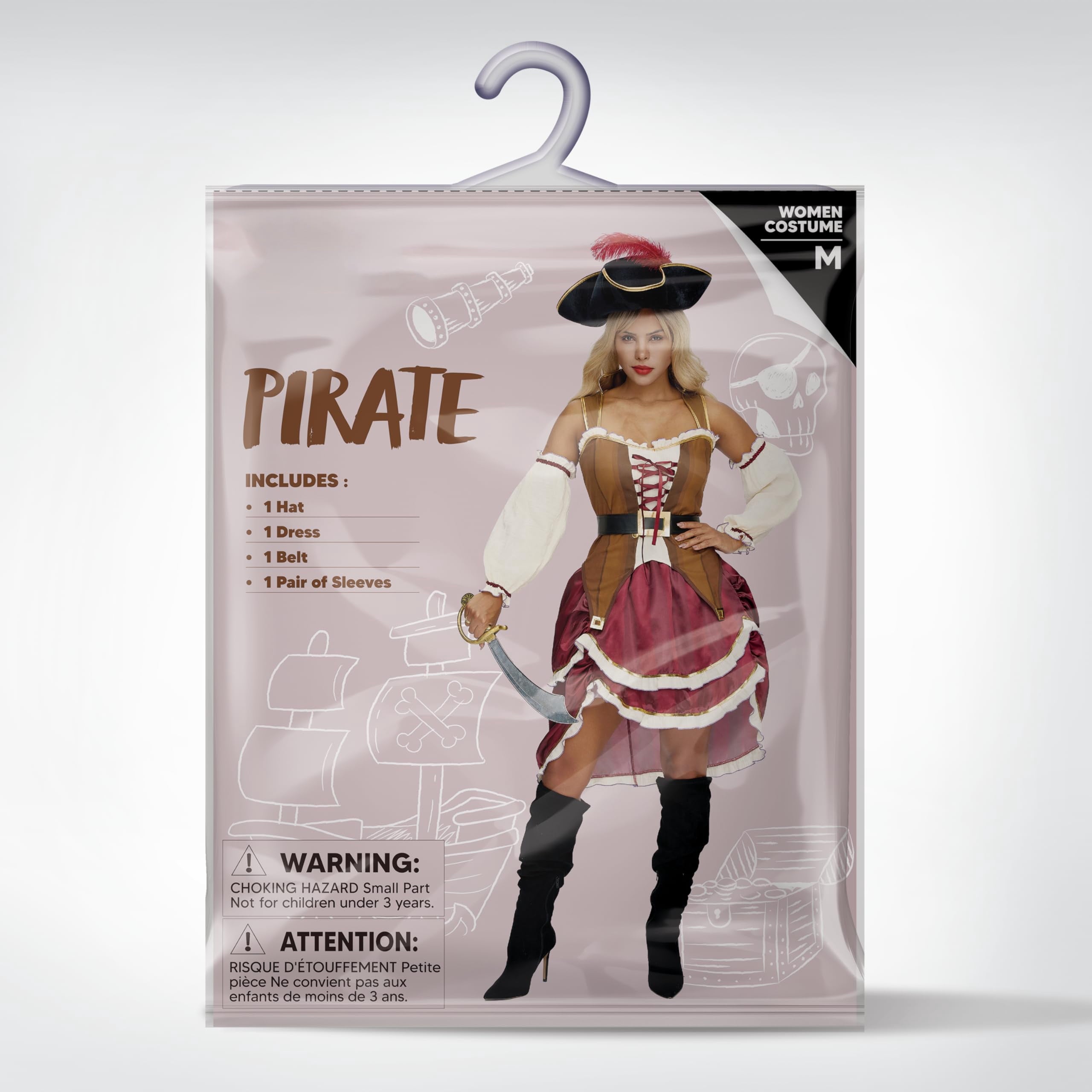 Joyfy Pirate Costume for Women Halloween Adult Pirate Dress with Pirate Hat for Halloween Costume Party Fancy-Dress Costume