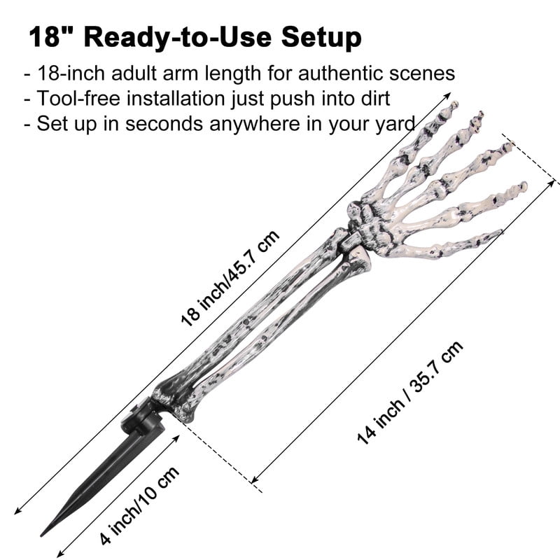 GameXcel Skeleton Hands Halloween Yard Decorations, 6 Pack 18 in Posable Skeleton Arms with Ground Stakes, Outdoor Graveyard Lawn Decor