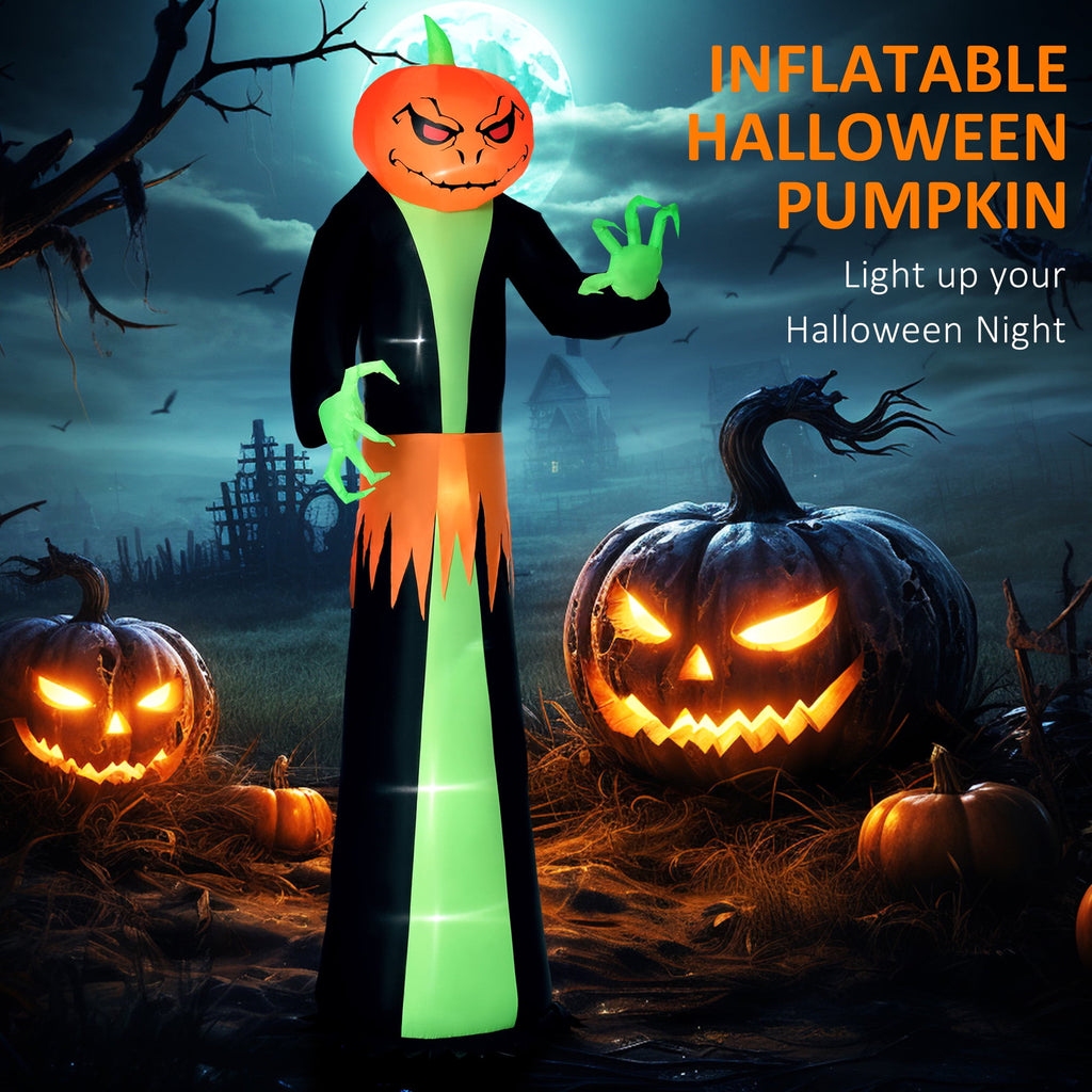 HOMCOM Inflatable Ghost with Pumpkin, Halloween Outdoor LED Lighted Yard Decoration, Waterproof