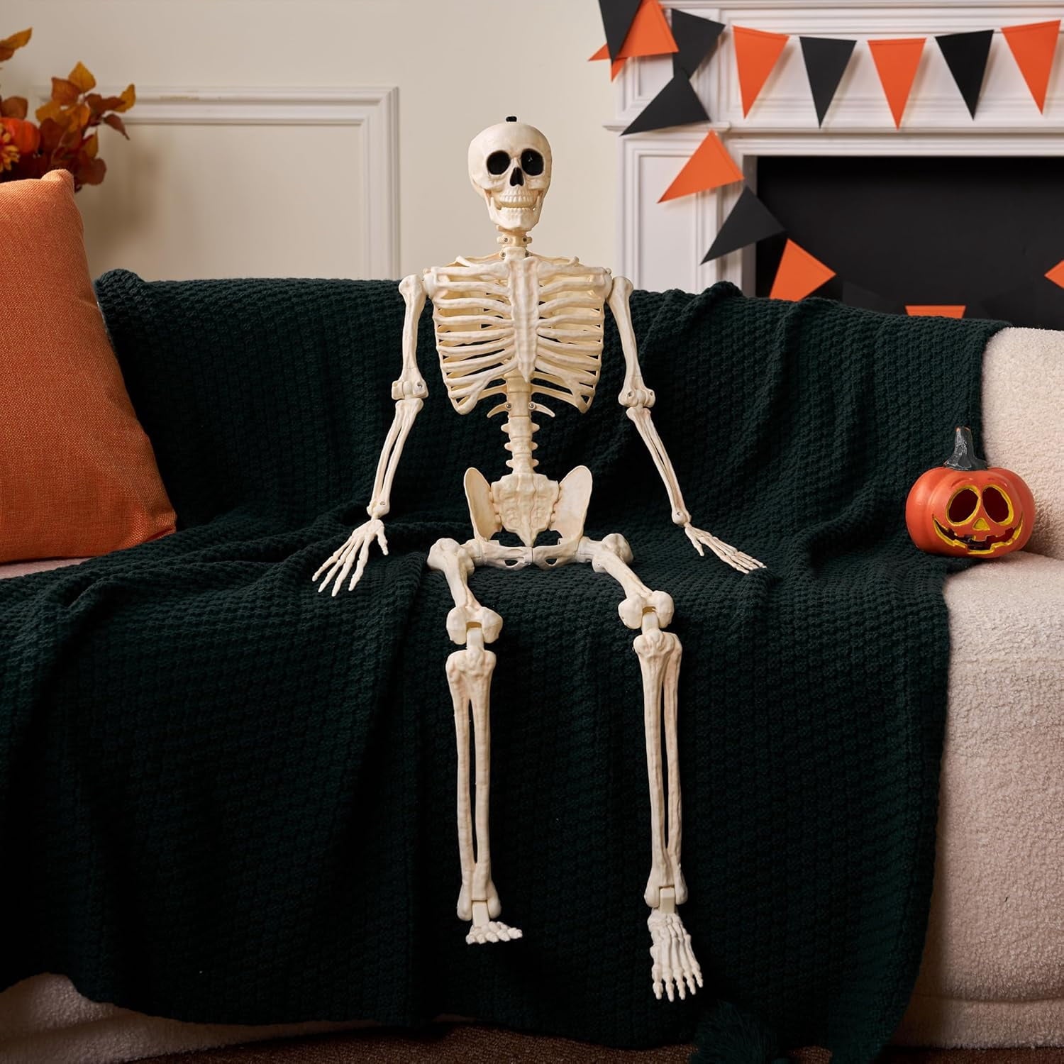 Foraging dimple 36" Halloween Skeleton Decor, 3FT Full Body Stayable Movable Joints, Hanging Skeletons for Halloween Decoration, Yard Graveyard Haunted House Props, Spooky Scene Party Favor