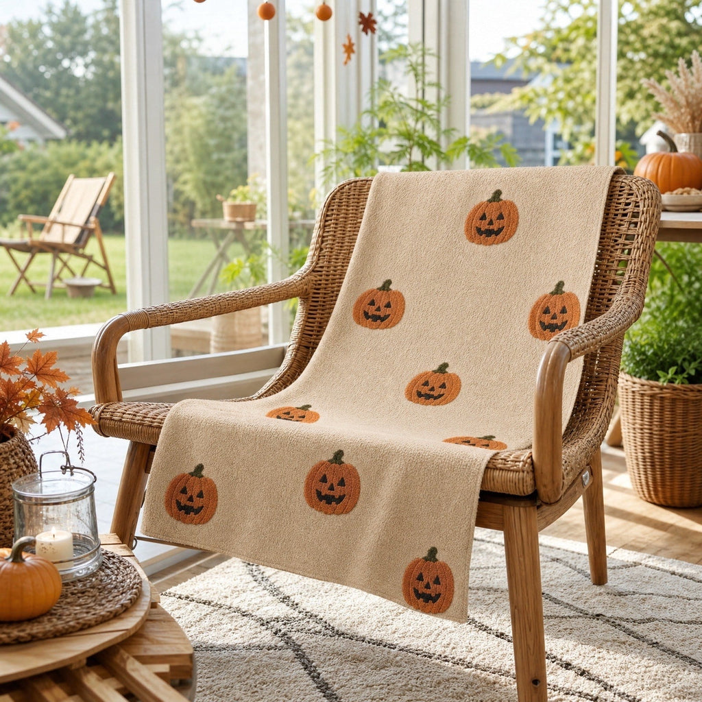Guvpev Halloween Flannel Throw Blanket, 39.4" x 27.6" Soft Plush 3D Pumpkin Printed Decorative Blanket for Couch, Bed, Travel, Living Room, Cozy Fall Holiday Home Accent