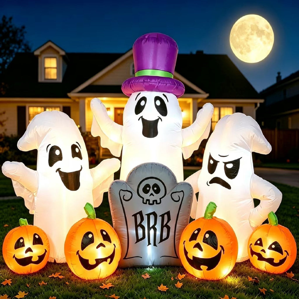 7FT Halloween Inflatable Ghosts Decoration with Pumpkin Tombstone,Blow up Yard Inflatables with Built-in LED Lights for Halloween Decoration,Halloween Party,Lawn,Garden