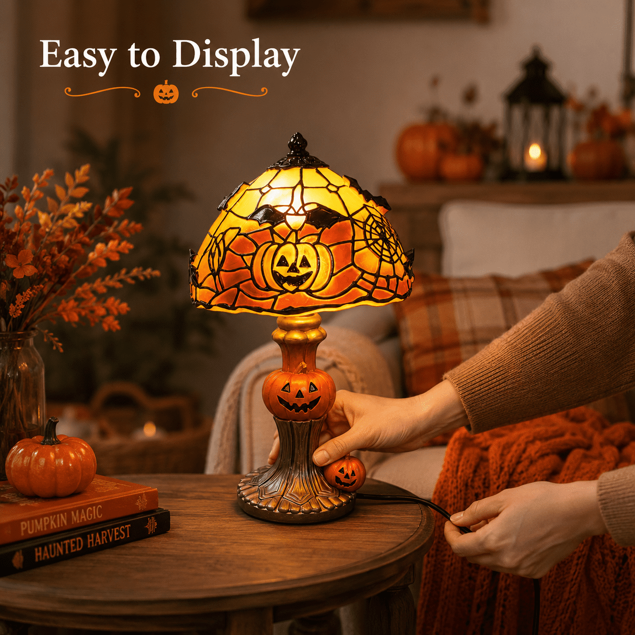 Diceymbol Halloween Decorations and Fall Decor, Halloween Venue Decoration Ghost Props LED Illuminated Ghost Decorations for Tabletop, Mantel, Shelf Indoor Outdoor 9.05 inch