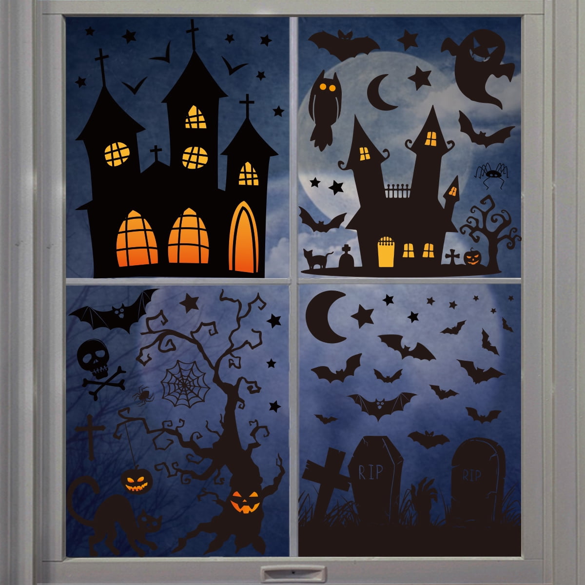 Smile 100 PCS Halloween Window Cling Sticker, Goost Trick or Treat Pumpkin Truck Gnome for Home Party Supplies Shop Window Glass Display Decoration