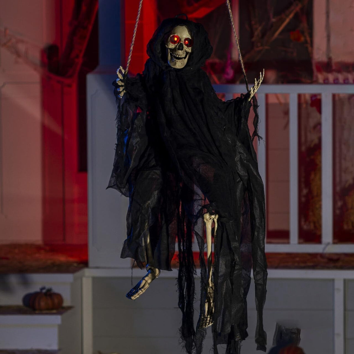 Joyfy 2 Packs Halloween Decorations Outdoor Hanging Swinging Skeleton Ghosts,3 ft Light Up Creepy Grim Reaper Decorations for Halloween Hanging Decorations Indoor Outdoor Yard