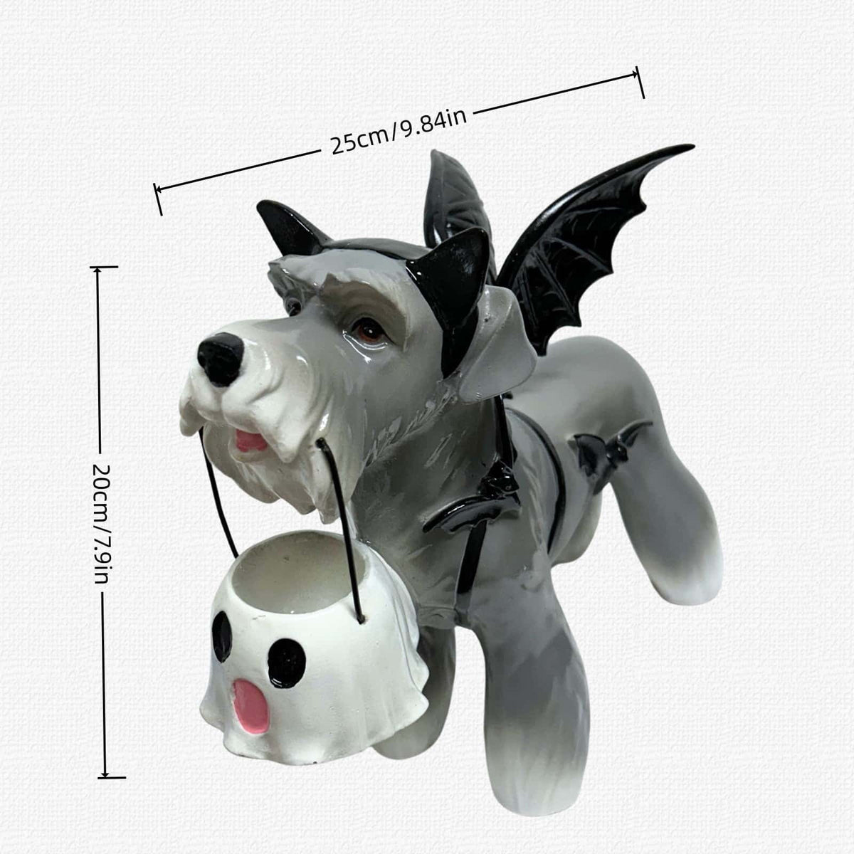Halloween Dog Greeter - Frenchie 7.9in Resin Witch Dog with Light-Up Pumpkin, Spooky Fall Decor, Indoor Outdoor Tabletop Decoration