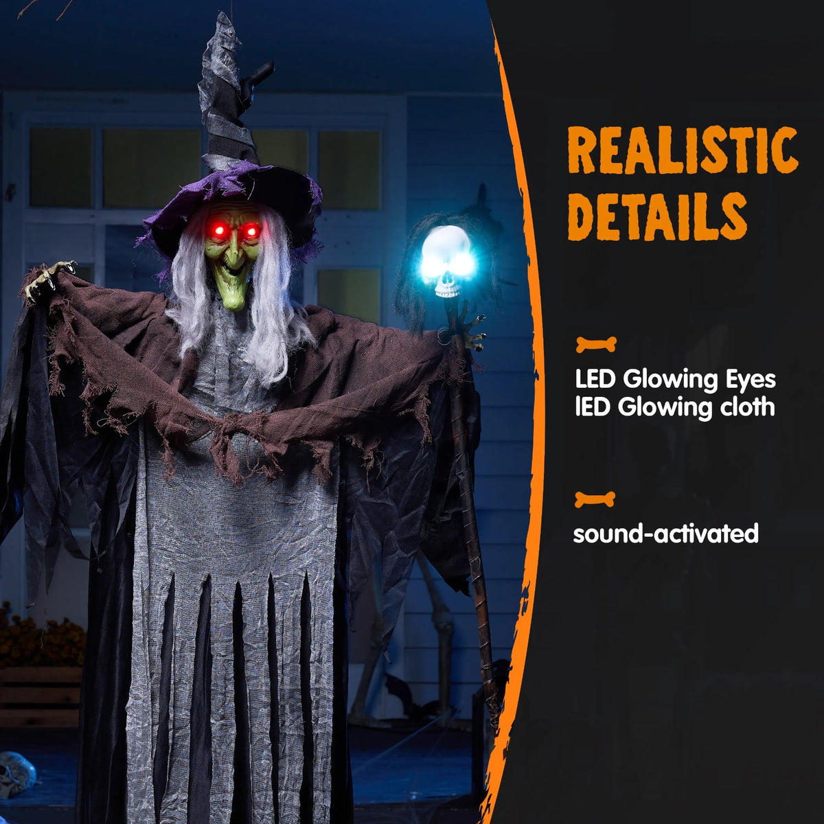 Joyfy 47" Halloween Decorations Outdoor,Life Size Animated Witch Scary Decorations Halloween Motion Activated Witch with LED Eyes & Sound,Haunted House Decor