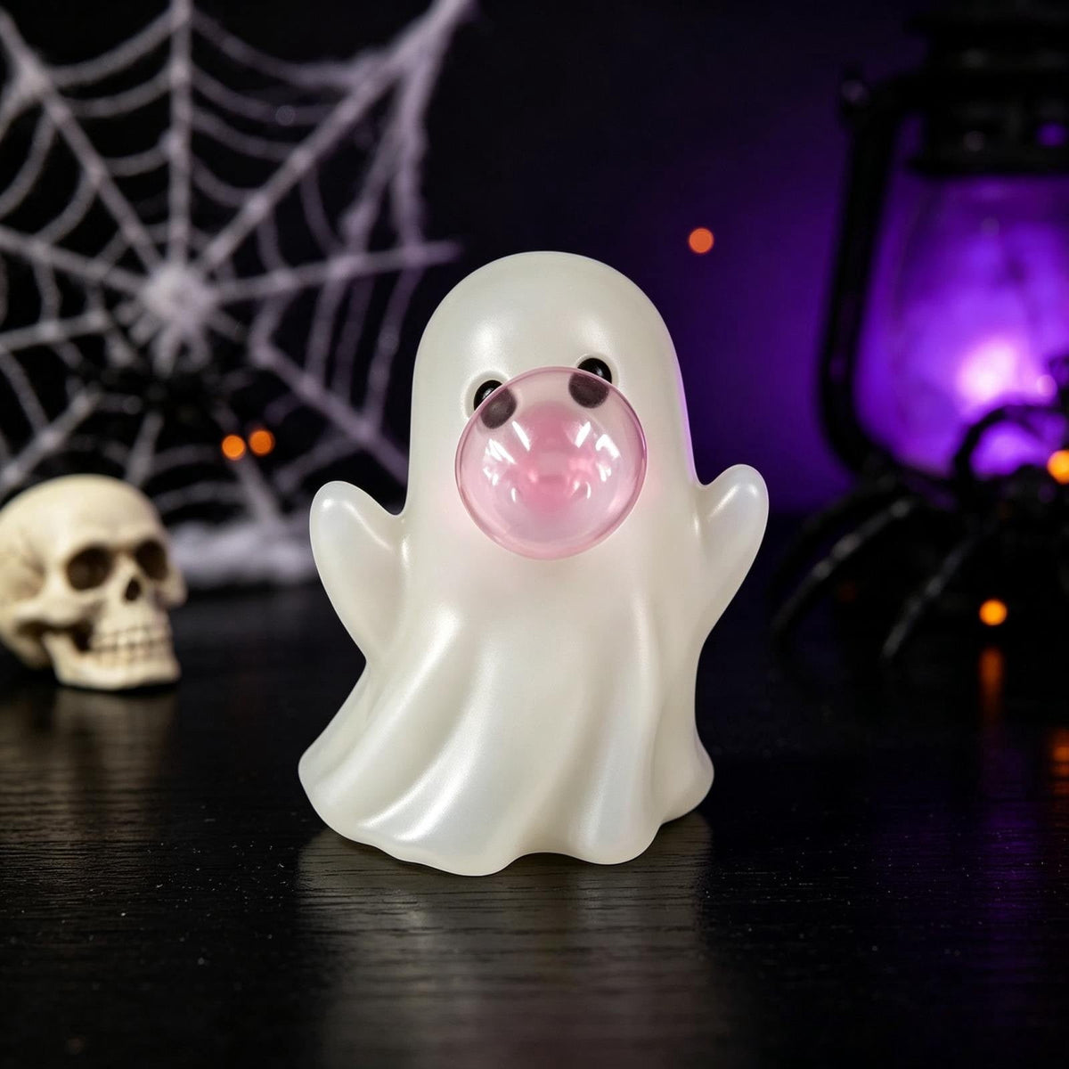 Halloween Blow Mold Ghost with Bubble Decor, Cute Blowing Ghost Night Light, Halloween Ghost Lamp, Resin Table Ornament, Bedroom Nightstand Decoration, Holiday Gift
