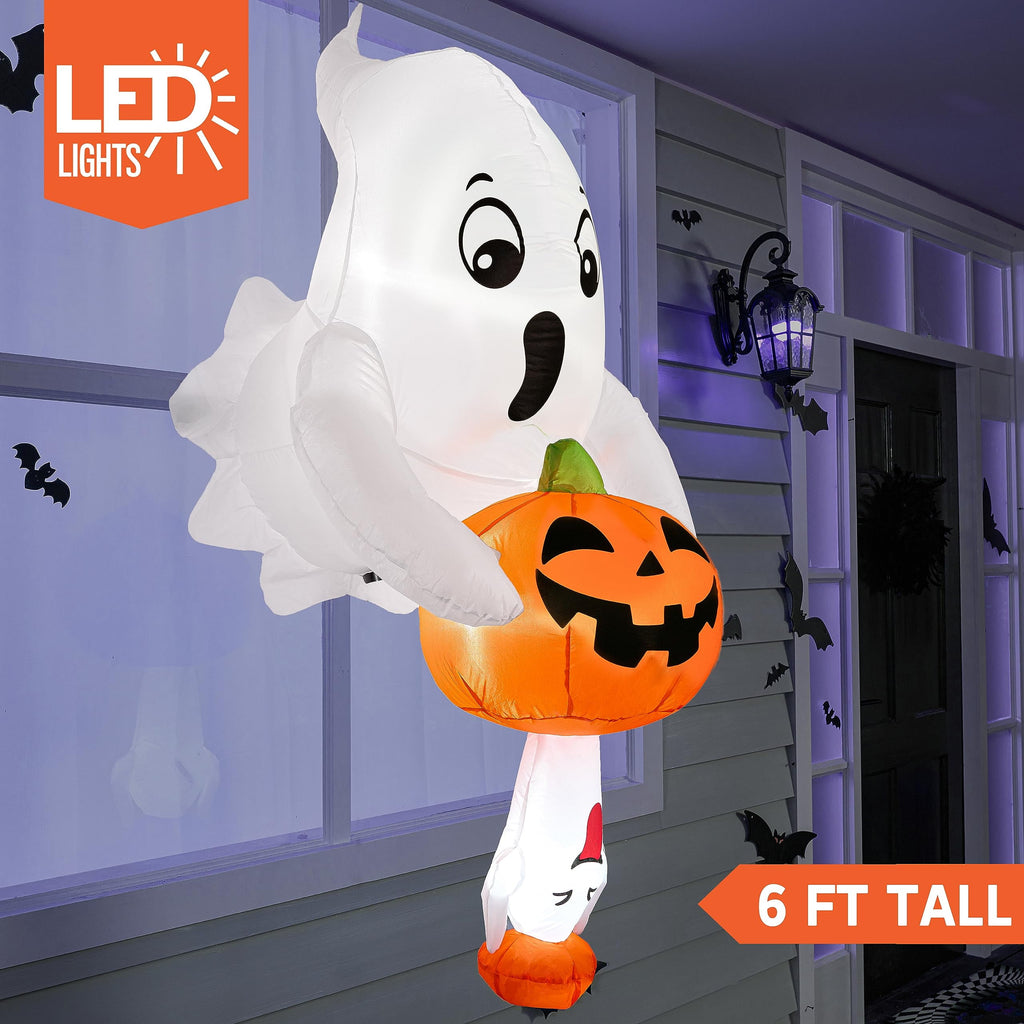 Joyfy 4.5 FT Halloween Inflatable Decorations Outdoor Scary Flying Ghost Broke Out from Window with Built-in LED Blow Up Inflatable for Window Decoration Yard Garden Lawn Decor