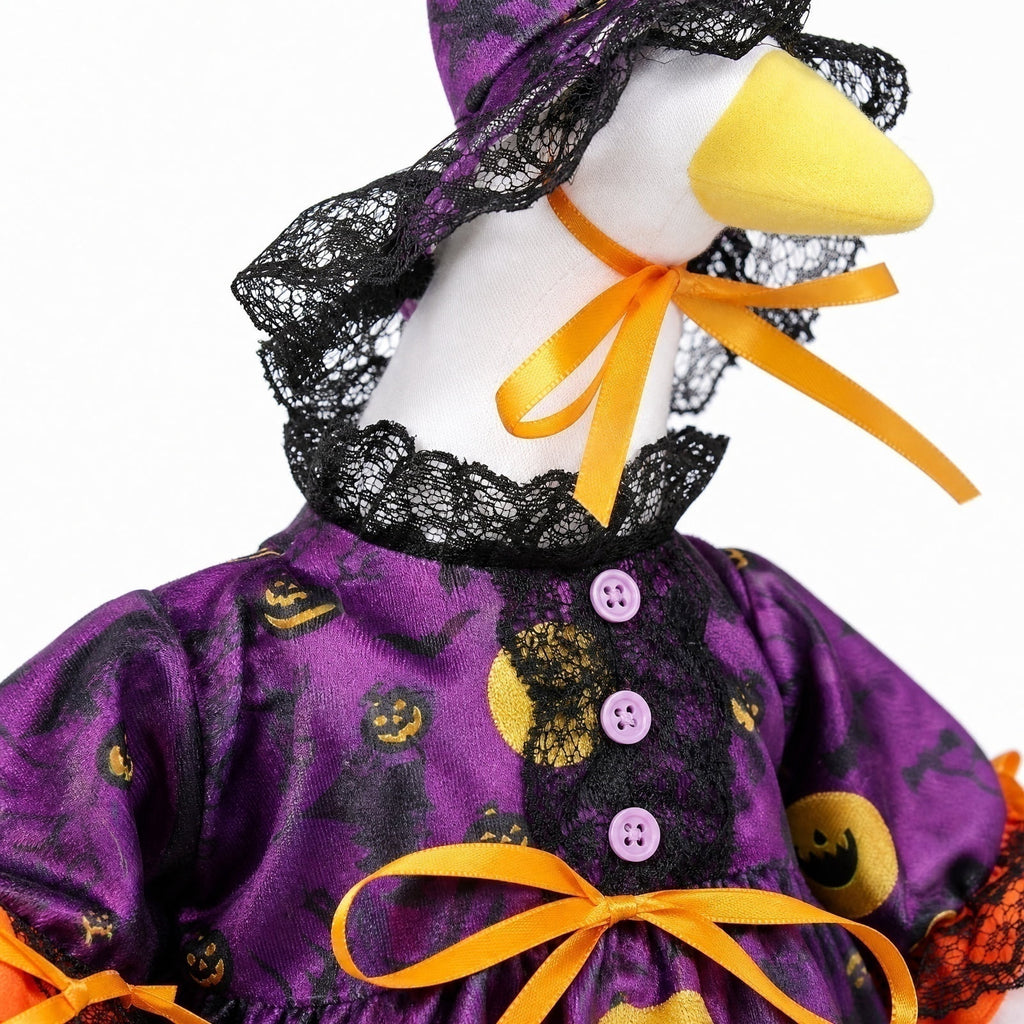 Bat Witch Hat Spiderweb Halloween Goose Clothes Fit 17/23In Cement Plastic Lawn Goose, Stylish Full Set for Outdoor Yard Patio Garden Seasonal Halloween Home Ornamental Arrangement