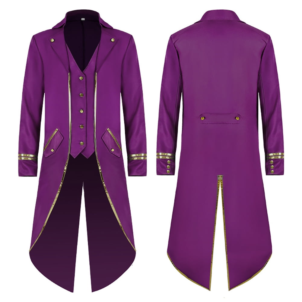 IBTOM CASTLE Men's Steampunk Vintage Tailcoat Jacket Gothic Medieval Victorian Frock Button Down Swallow Coat Uniform L Blue & Gold