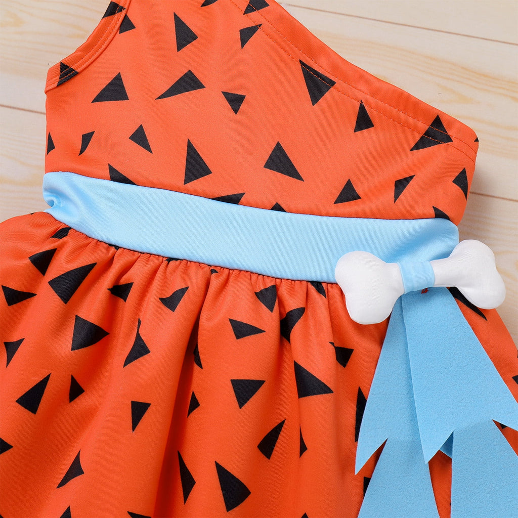 Kids Baby Bam Bam Costume Flintstone Costume Caveman Cavegirl Historical Stone Age Themed Birthday Outfit for Girls Boys Halloween Cosplay Dress Up Photo Shoot 2-3 Years Girl - Orange