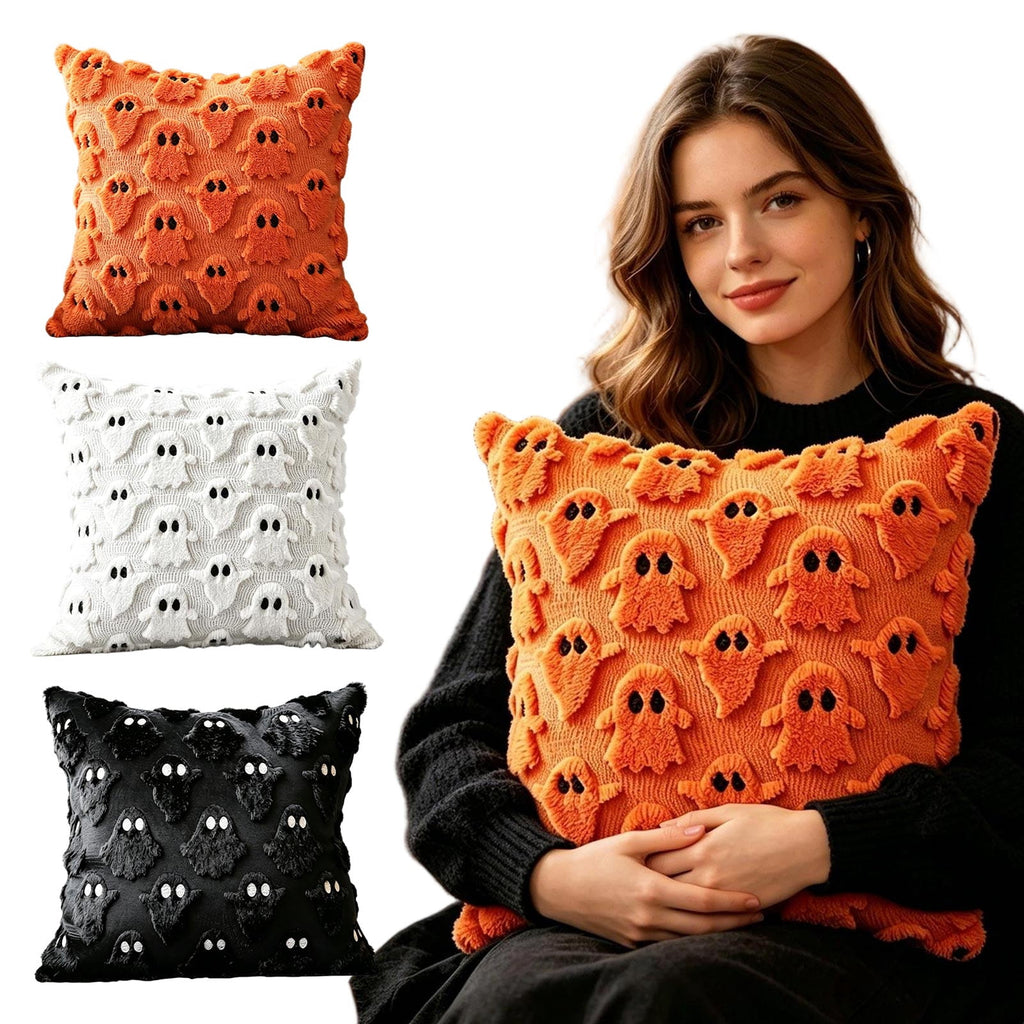 Decorative Pillow Plush Ghost Throw Pillow Cover 18 X 18 Inch 1 Piece for Couch Bedroom Halloween Home Decor
