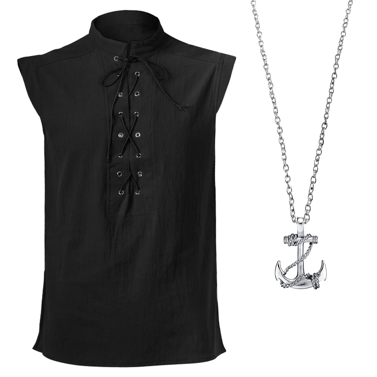 ATTBEA Mens Pirate Renaissance Costume Pirate Shirt Long Sleeves Medieval Viking Gothic Celtic Pirate Vest for Unisex Halloween Costume