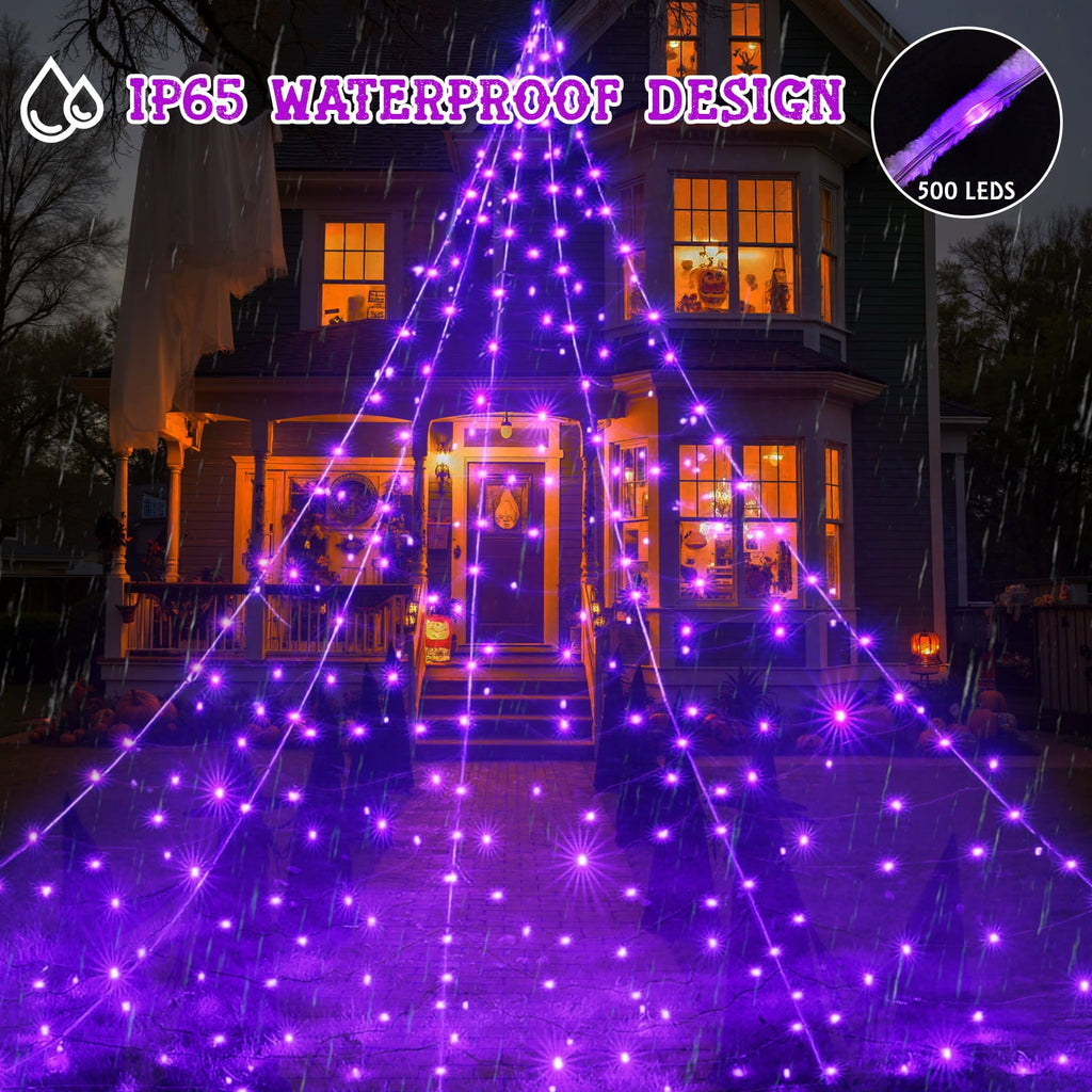 Scidweet Halloween Decorations Outdoor, 500 LED Halloween Giant Spider Web Lights for Garden Yard Porch Home Decor, Purple Orange