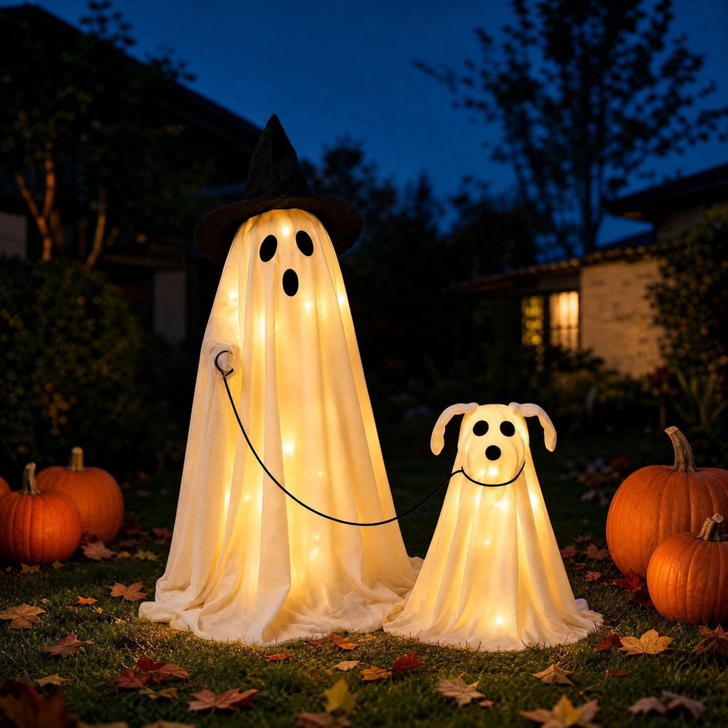 FEOLGEHLY Halloween Decorations Outdoor Indoor, Wizard Ghost Dog Walking Set Two Piece Halloween Outdoor Patio Living Room Decor Halloween Decorations Clearance For Party Home