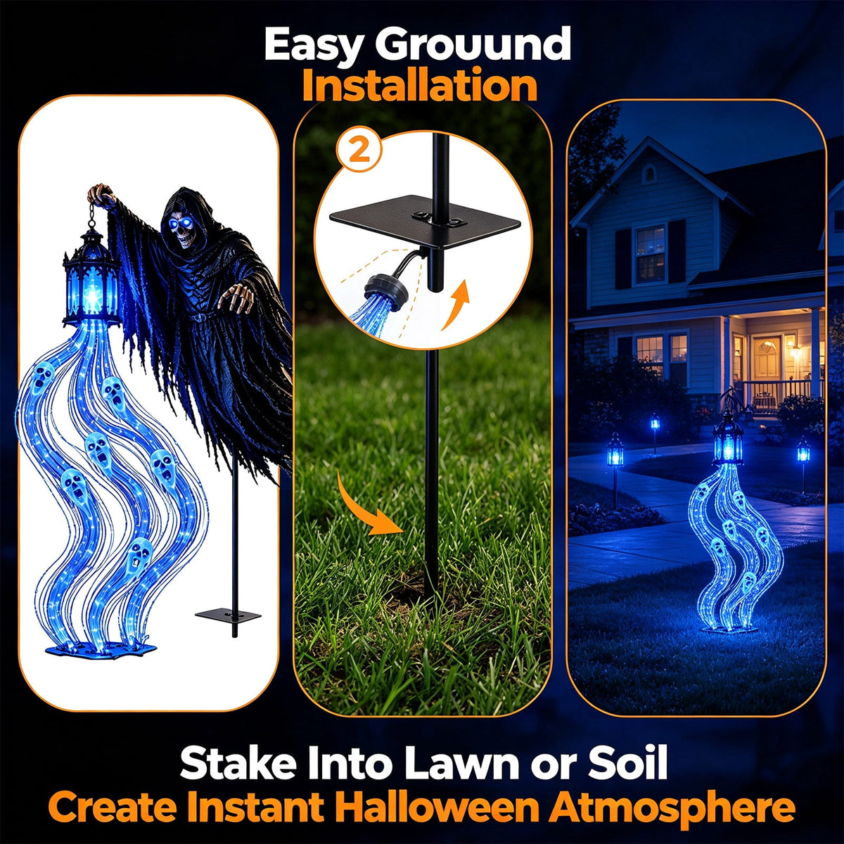 Halloween Witch Cauldron Garden Stake Lights, 2.7Ft LED Color Waterfall-Style Light Flow Flying Witch Garden Stake, Waterproof Weather Resistant Projector Lights for Outdoor Yard, Lawn, Pathway