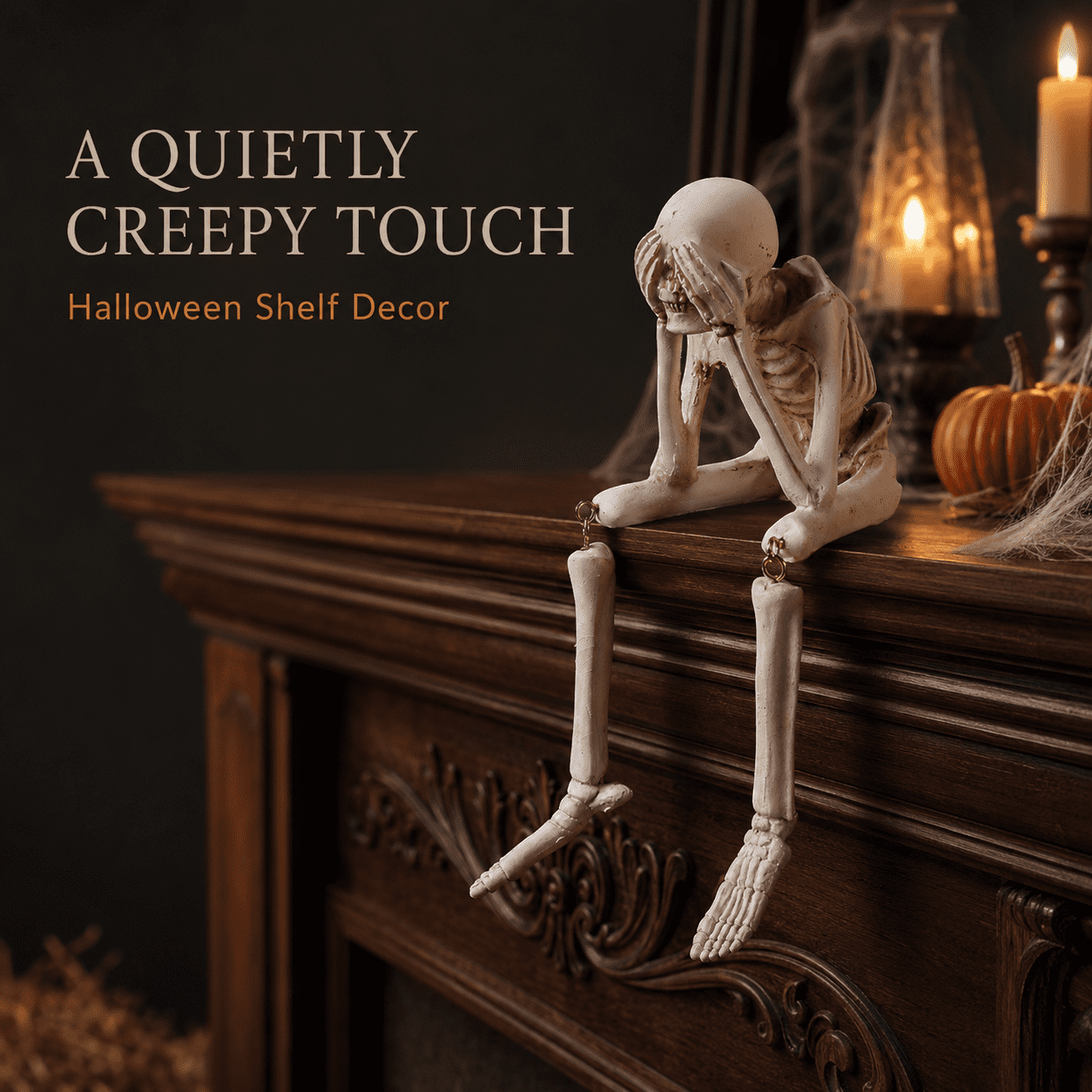 Halloween Decor Skeleton Statue Figurines Skull Decor See No Evil Hear No Evil Speak No Resin Skeleton Shelf Sitters Sitting Figurines for Home Kitchen Party Decor Table Ledge Edge Decorative (C)