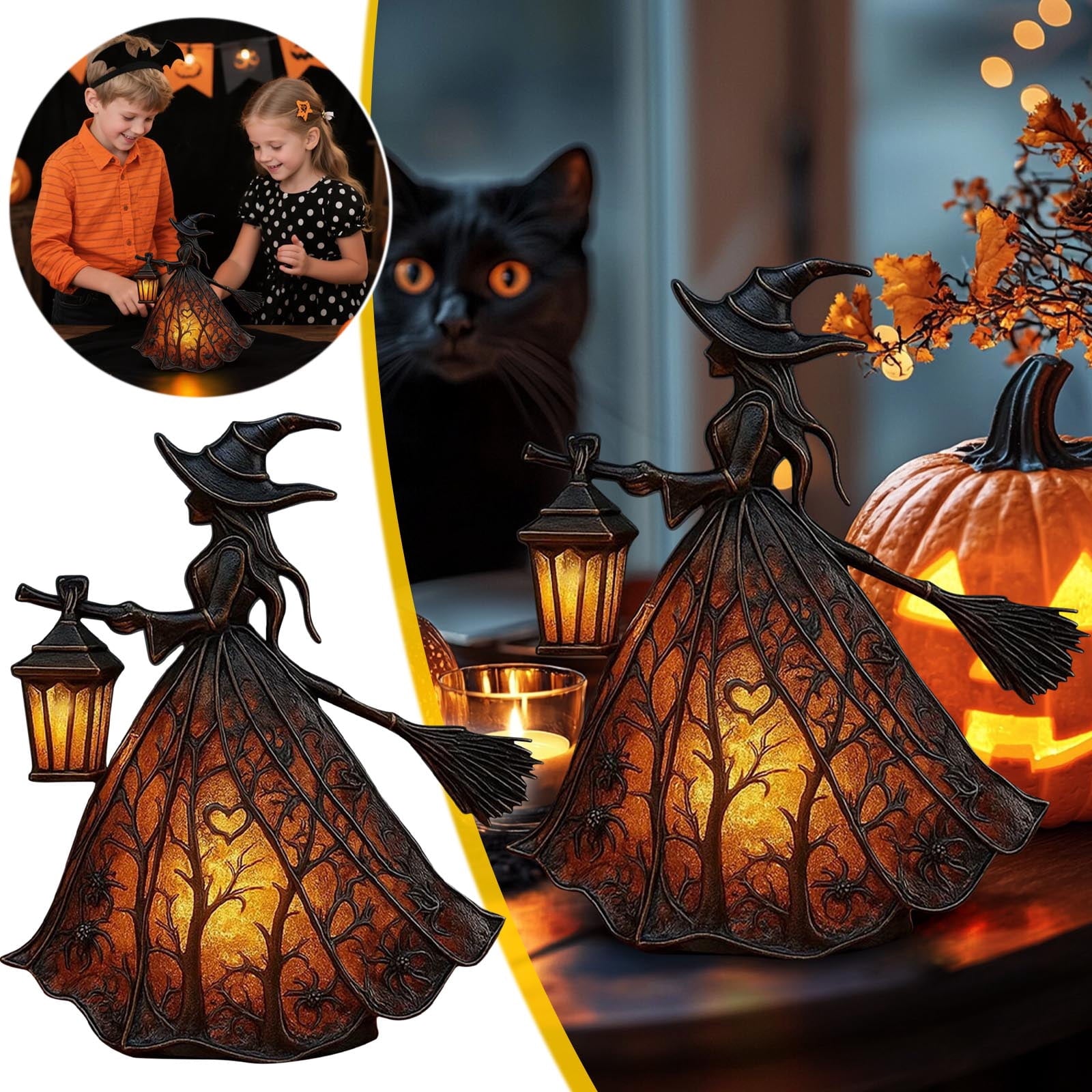 XEOVHV Halloween Witch Lamp, Light Up Witch Figurine, Spooky Table Night Light for Halloween Decoration, Stained Gothic Witches Led Lamp, Holiday Decorations for Bedroom