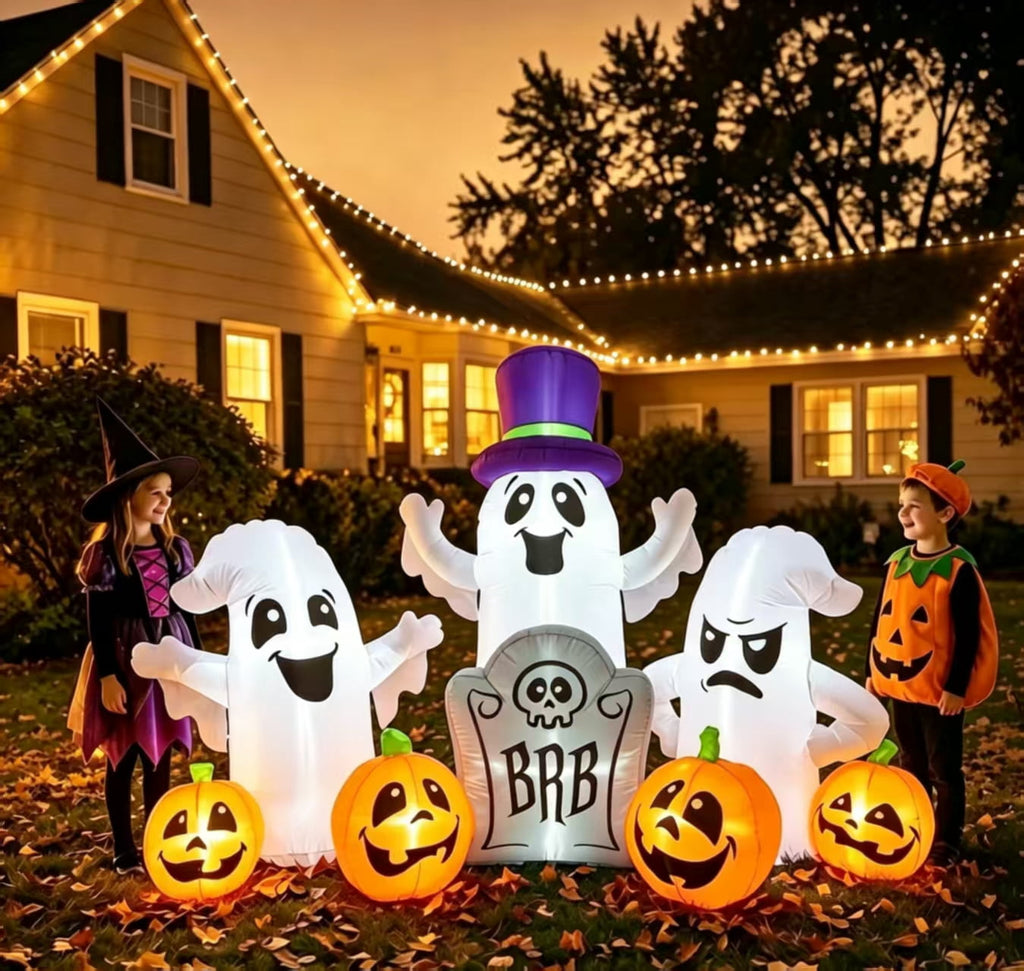 7FT Halloween Inflatable Ghosts Decoration with Pumpkin Tombstone,Blow up Yard Inflatables with Built-in LED Lights for Halloween Decoration,Halloween Party,Lawn,Garden