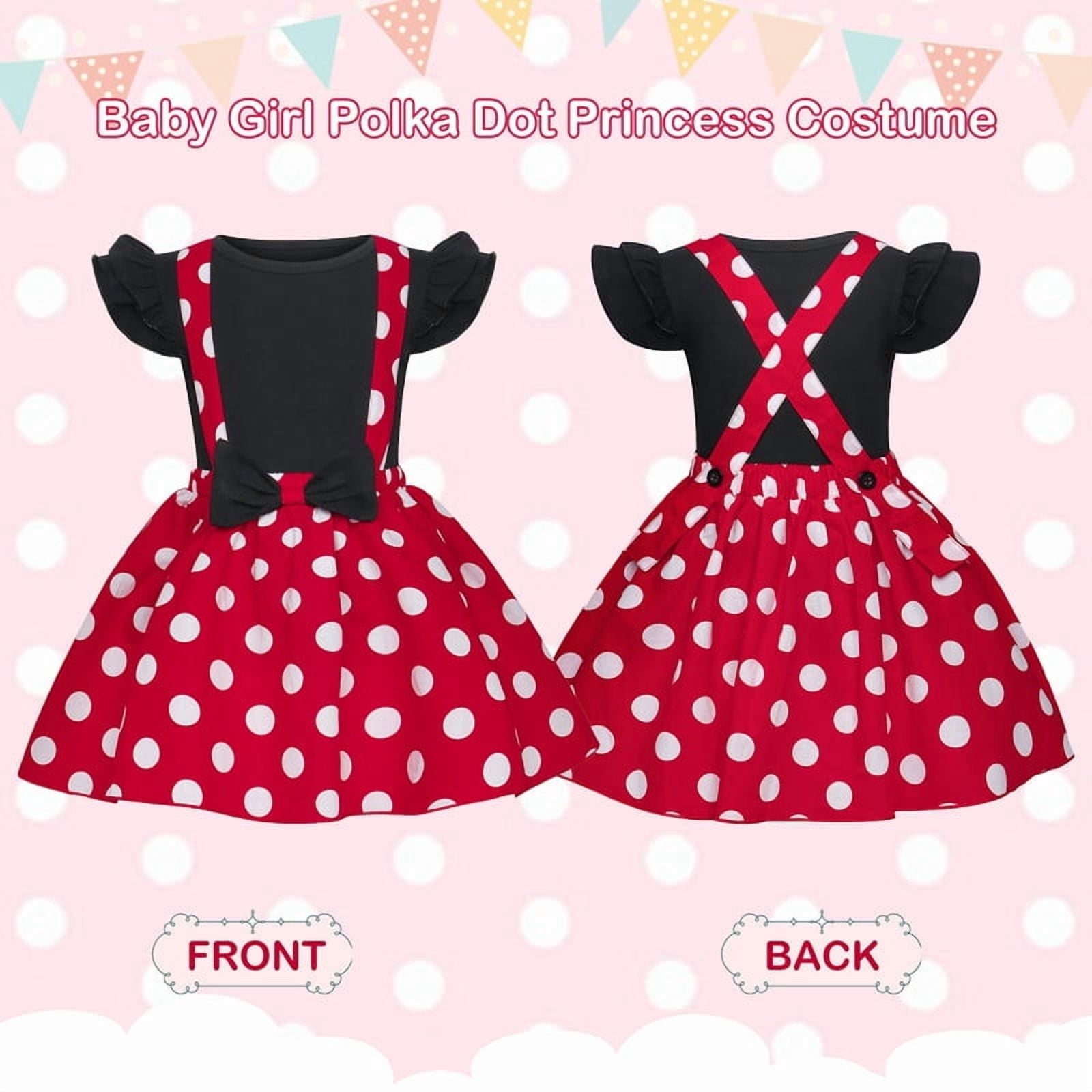 Jurebecia Girls Red Polka Dot Tutu Dress with Bow Headband, Baby Toddler Party Costume for Birthday & Cosplay (110 cm)