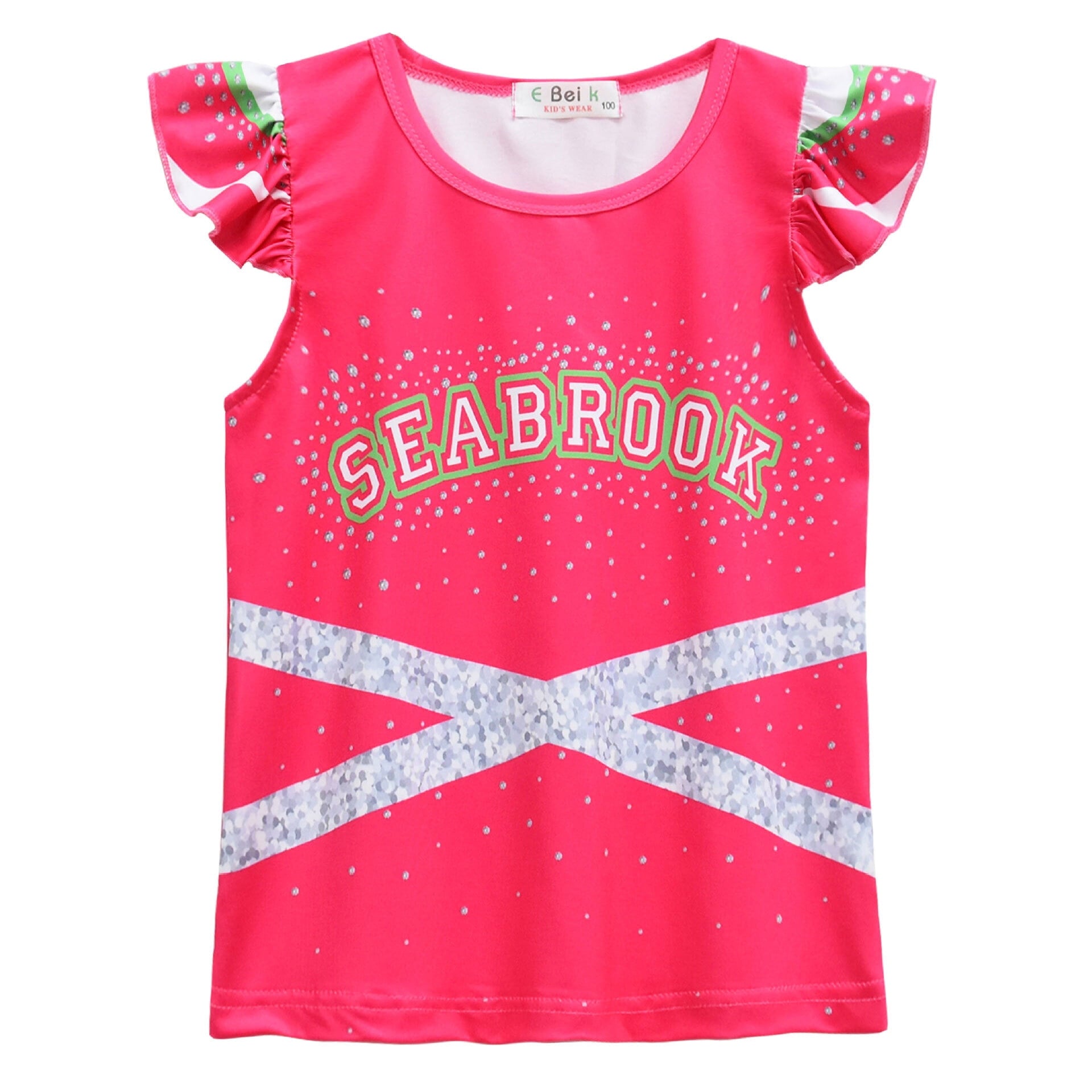 Girls Cheerleader Dress Up Outfit Skirt Set with Hair Bow & Pom Poms Monster Cosplay