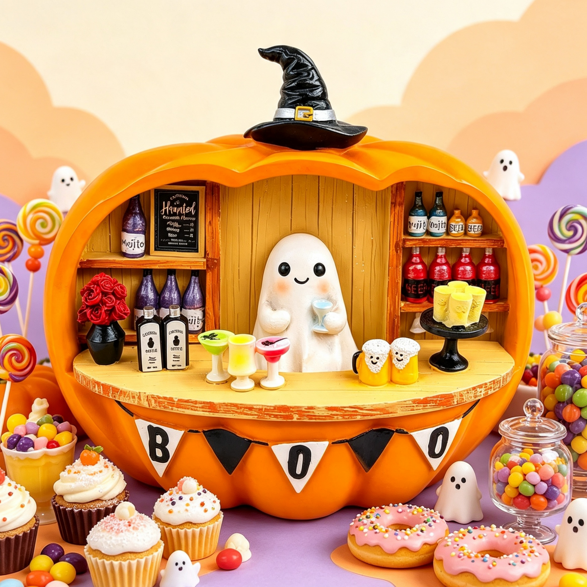 Halloween Spooky Coffee Stand, Ghost Barista Booth Figurine, Spooky Coffee Statue Built with Spooky Little Coffee Stand, Freshly Boo’d Coffee Ghost Fall Decor, Creative Birthday & Holiday Gift