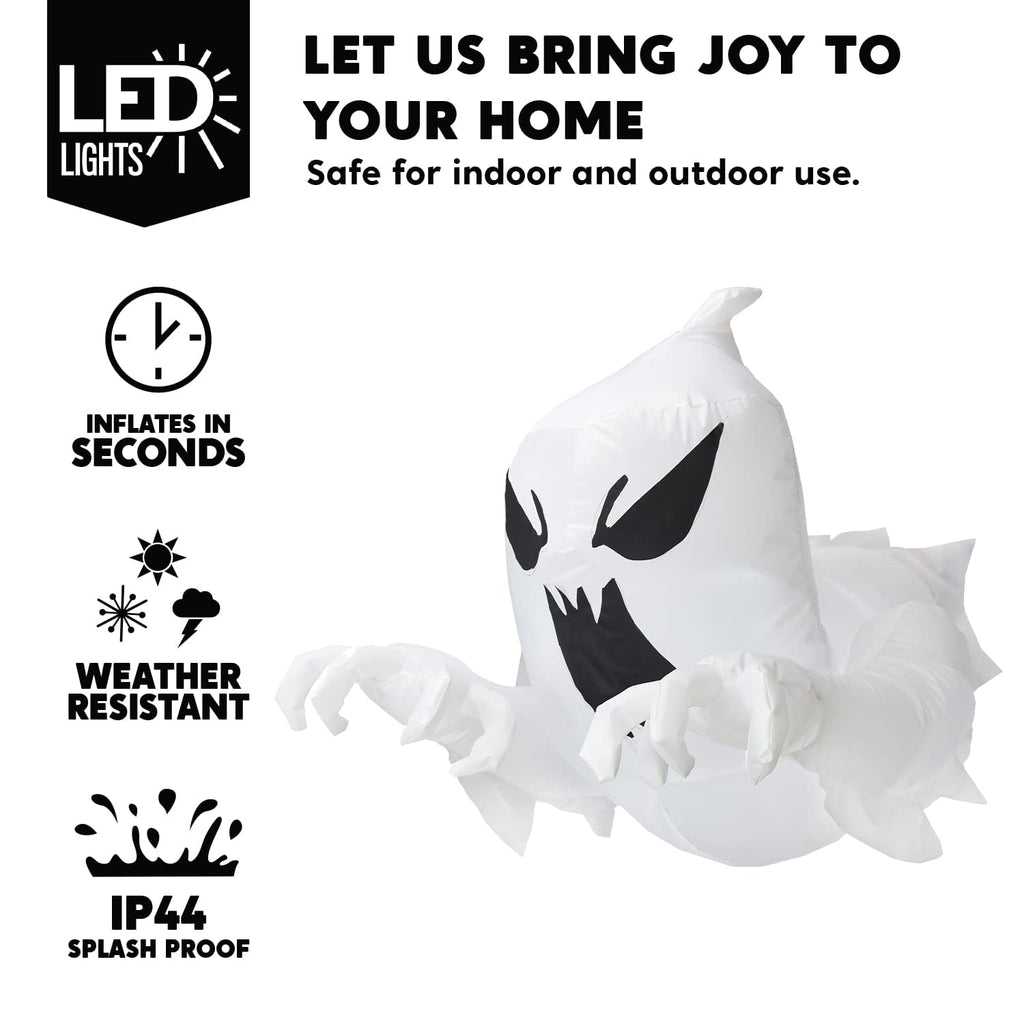 Joyfy 4.5 FT Halloween Inflatable Decorations Outdoor Scary Flying Ghost Broke Out from Window with Built-in LED Blow Up Inflatable for Window Decoration Yard Garden Lawn Decor