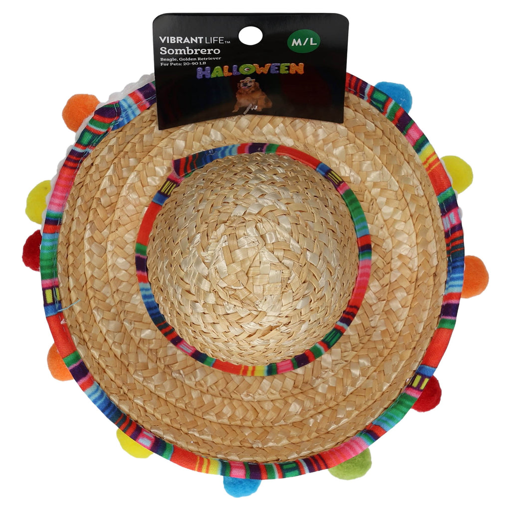 Vibrant Life Halloween Sombrero Hat Costume for Dogs, Multicolor, M/L