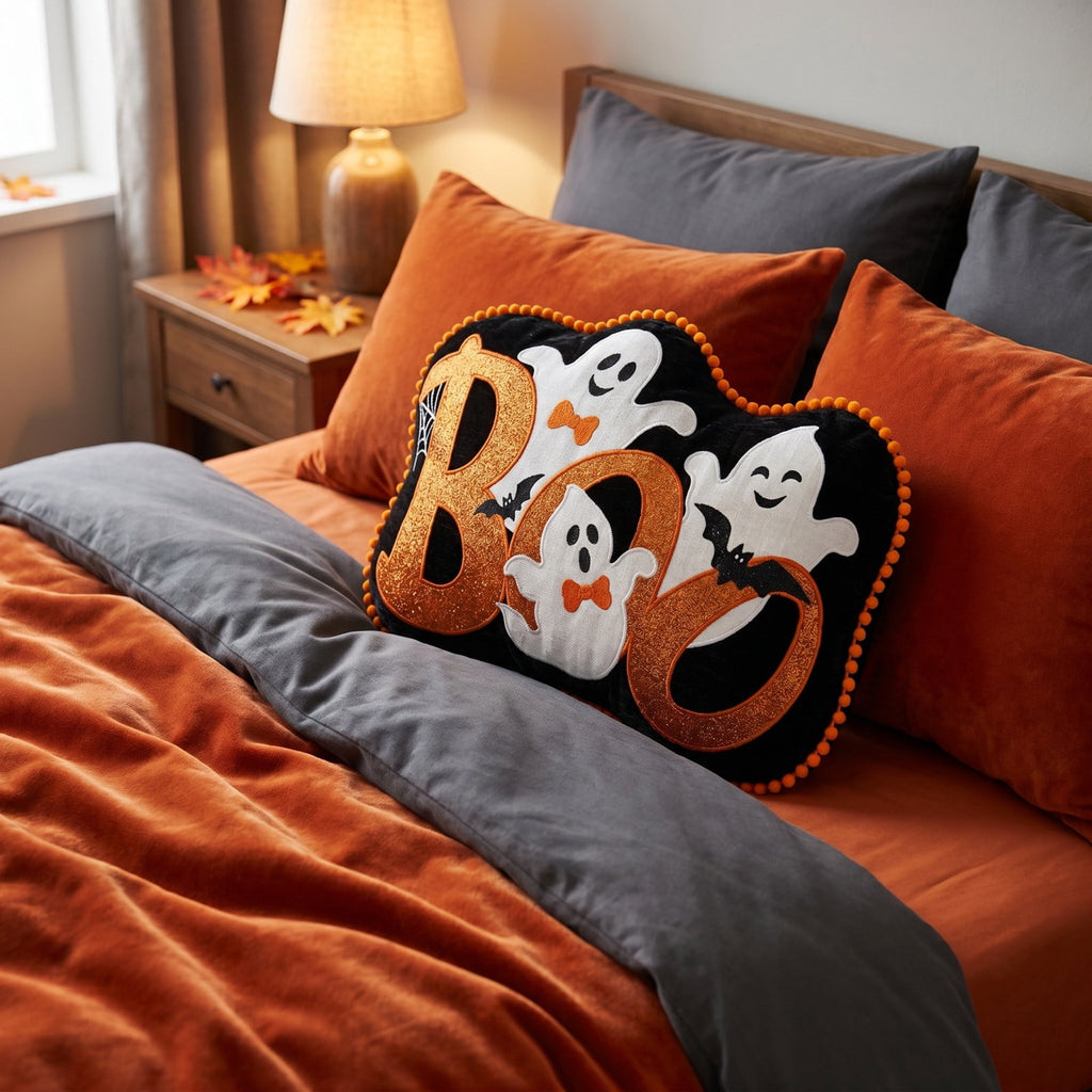 Halloween Ghost Reading Book Throw Pillow Cover, Spooky Library Bookshelf Skull Candlestick Decorative Pillowcase, Retro Halloween Cushion Cover