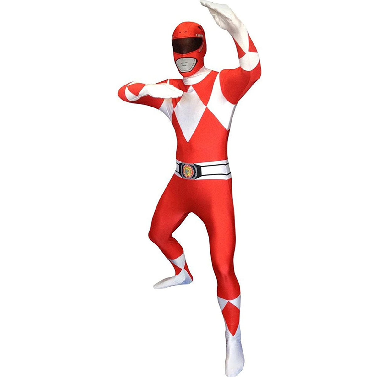 Morphsuits Adult Red Power Ranger Morphsuit Mens Superhero Fancy Dress Costume Halloween Red XL