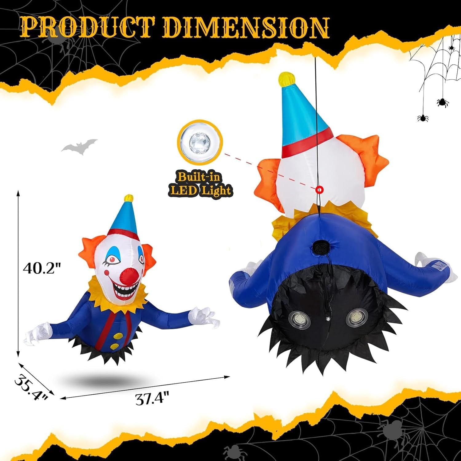 VINGLI Inflatable Halloween Outdoor Decorations Window Hanging,People Standable, Blow Up Yard Decorations, Built-in LED Lights Décor for Indoor Home Party Garden Lawn Store, 3.3FT Clown