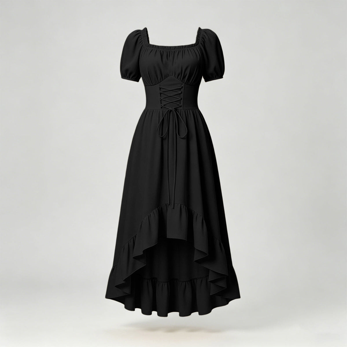 Gothic Dresses for Women Medieval Renaissance Halloween Costume Lace Up Corset High Low Ruffle Hem Square Neck Vintage Gown