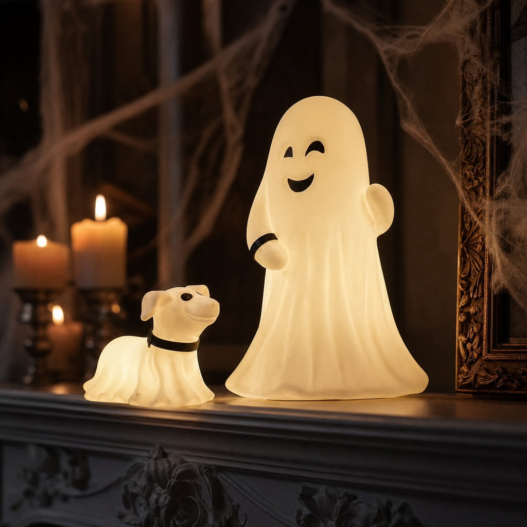 YZEGDCH Halloween 3D Ghost Campfire Flickering Night Light 2 Funny Roasting Marshmallows at Campfire LED Electric Faux Flameless Campfire Nightlight Funny Halloween Decor