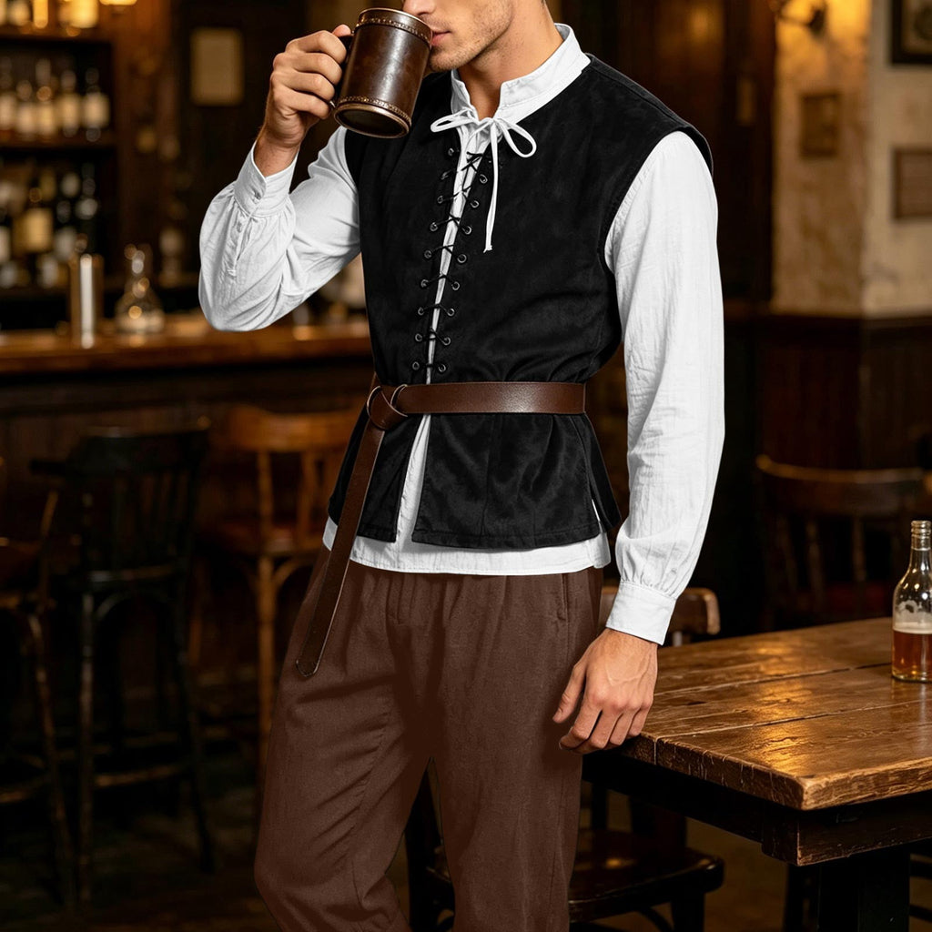 Ceisia Medieval Renaissance Outfit For Men Lace Up Waistcoat Long Sleeve Shirt Lace Trousers With Matching Belt Halloween Pirate Halloween Gift