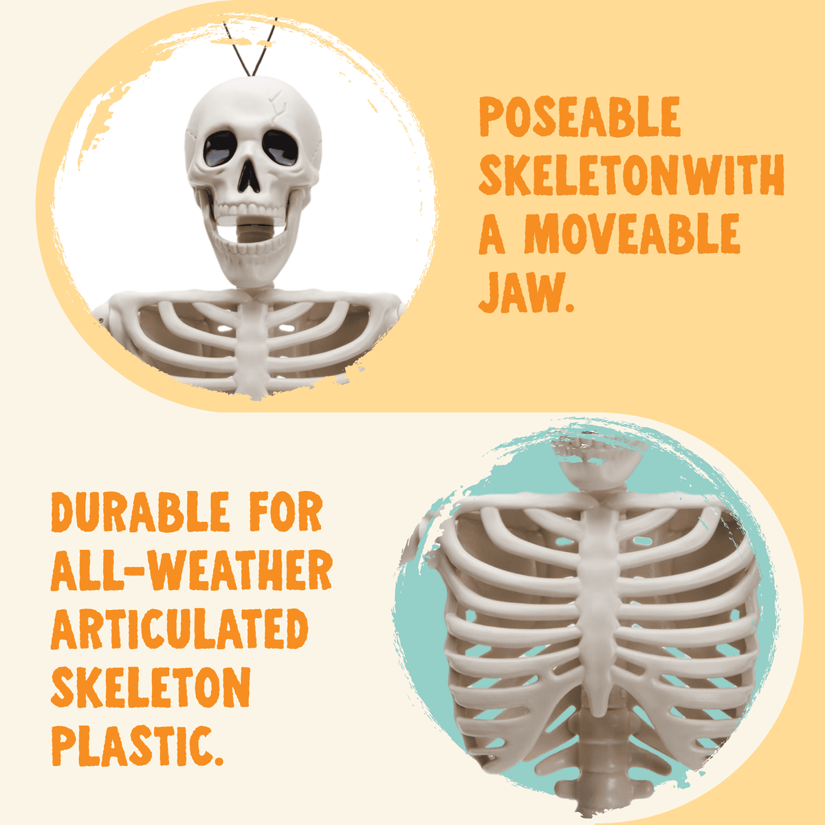 Joyfy 5 Pcs Halloween Skeleton Decorations,16 inch Full Body Poseable Skeleton with Movable Joints for Halloween Indoor Outdoor Party,Graveyard,Haunted House Accessories,White