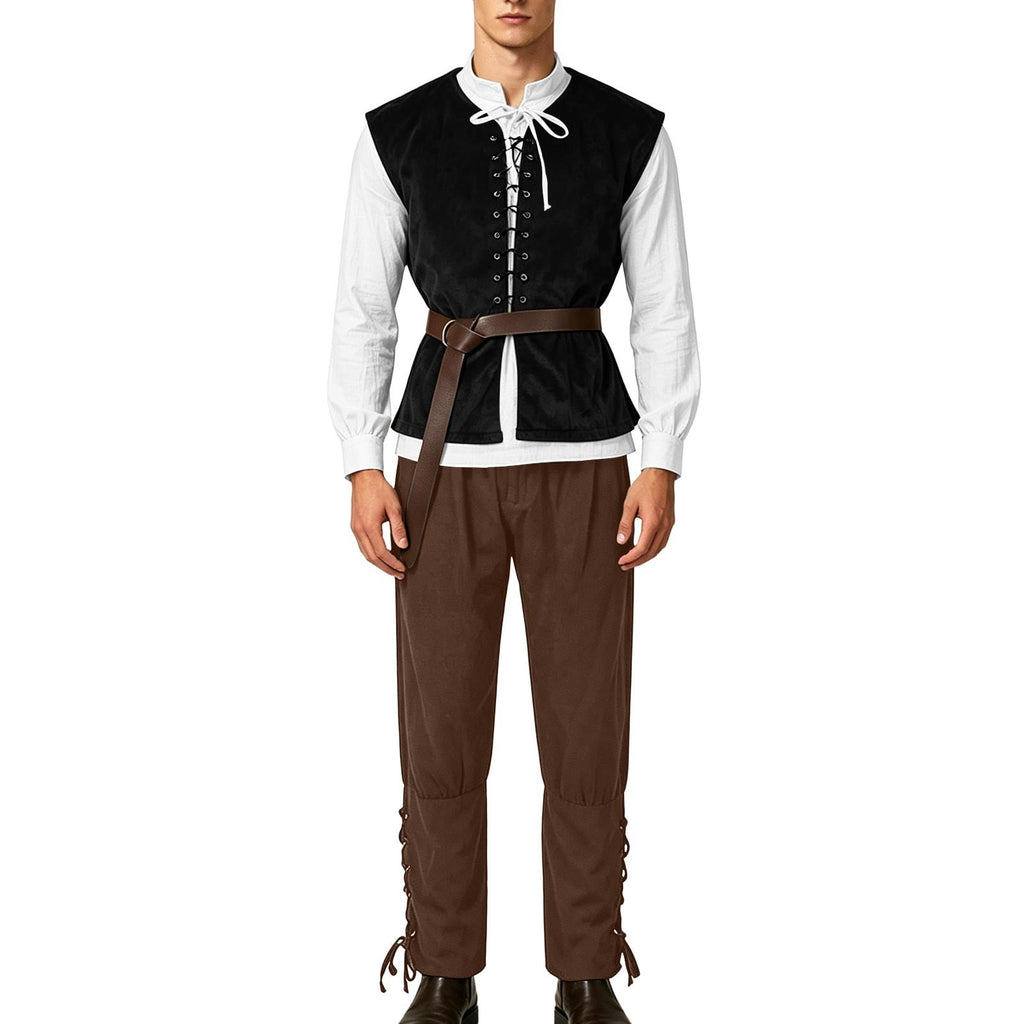 Ceisia Medieval Renaissance Outfit For Men Lace Up Waistcoat Long Sleeve Shirt Lace Trousers With Matching Belt Halloween Pirate Halloween Gift