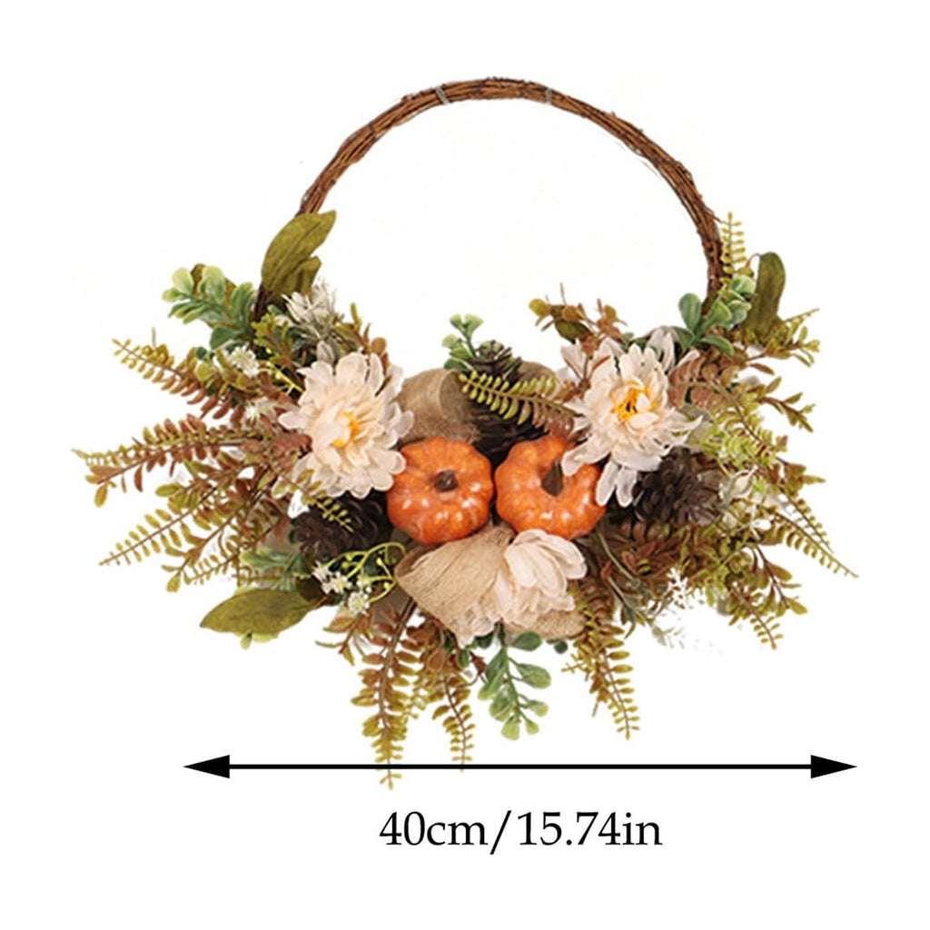 HHJZPR Halloween Fall Pumpkin & Peony Wreath, 15.7" Rustic Harvest Wreath with Pinecones for Front Door