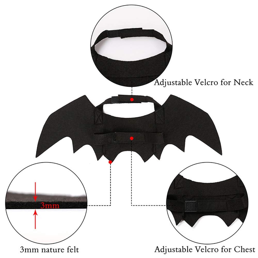 WILLED Adjustable Pet Costume Collar - Bat-Themed Dress Up Accessories for Cats & Dogs, Halloween Party Decoration