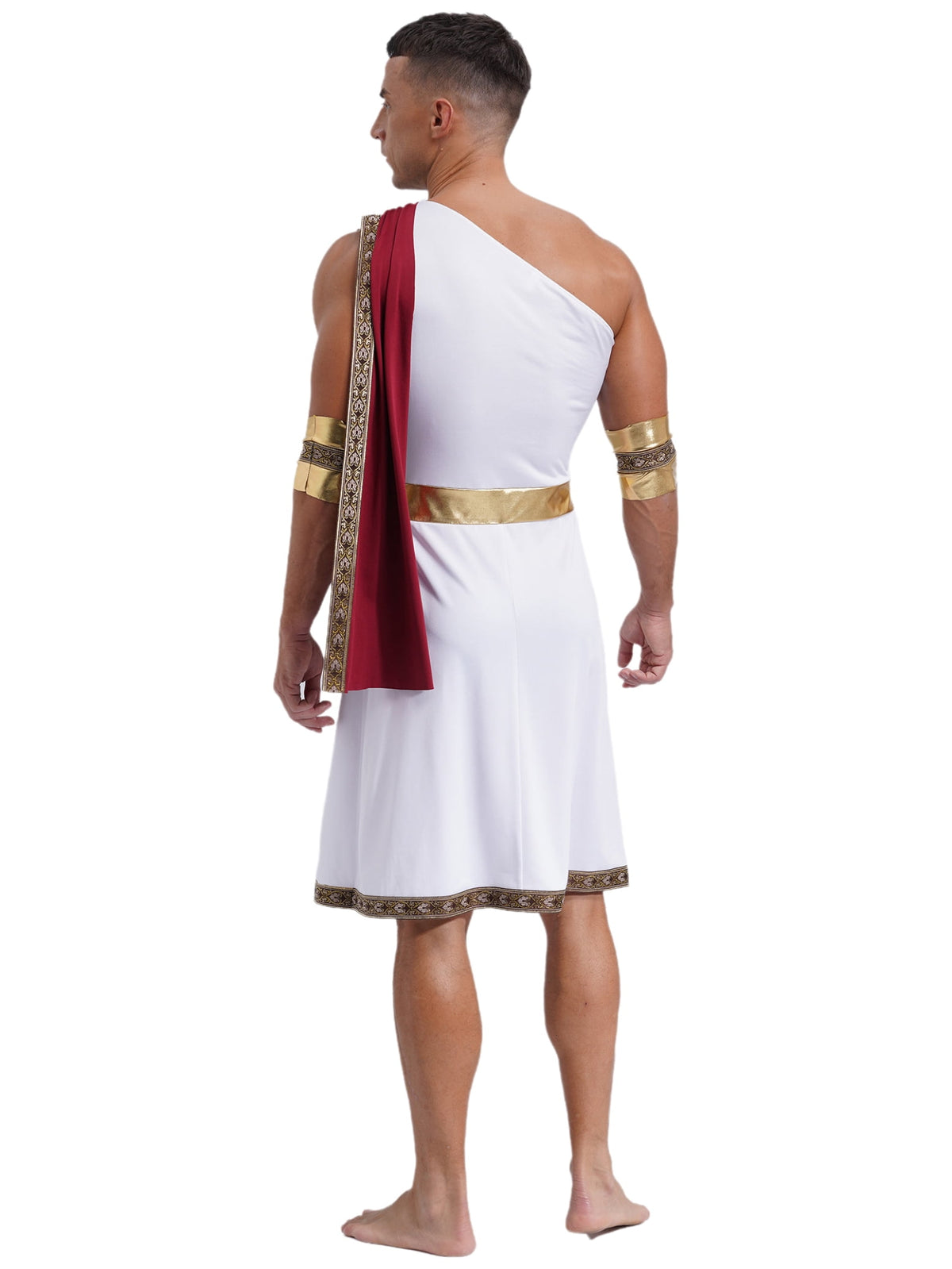 Haitryli Men's Ancient Greek God Toga with Sleeves One Shoulder Halloween Costume Tunic Role Play Black S