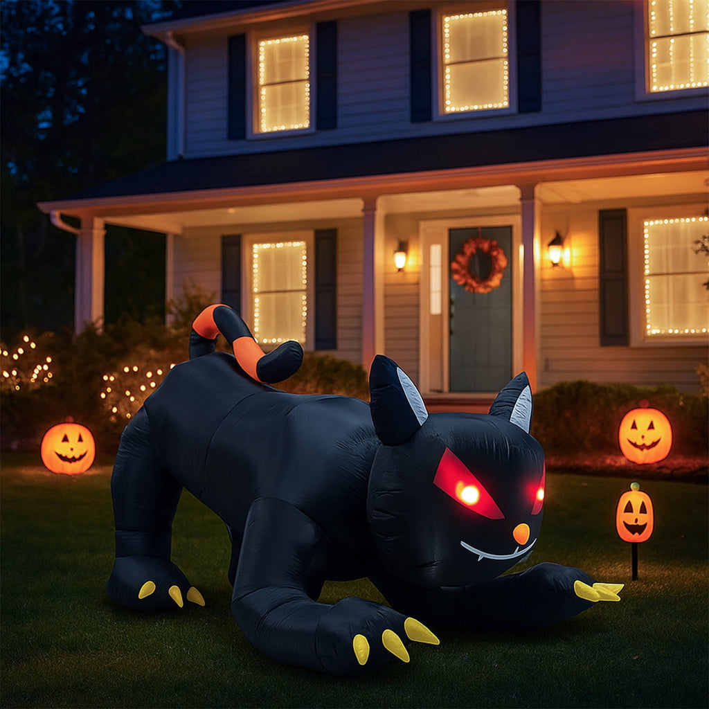 UBesGoo 6.5' Halloween Black Cat Inflatable Moving Head, Halloween Decorations Blow Up Yard Decor Built-in LEDs for Holiday Party