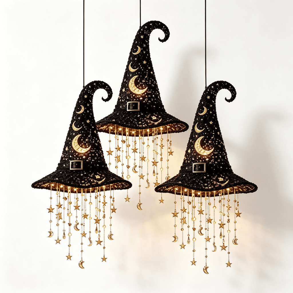 Stijggn Halloween Witch Hat, Black Hanging Witch Hats with Rope, Witch Costume Accessories Floating, Witches Hat with Hanging Rope for Porch Yard Indoor Outdoor Halloween Party Decor